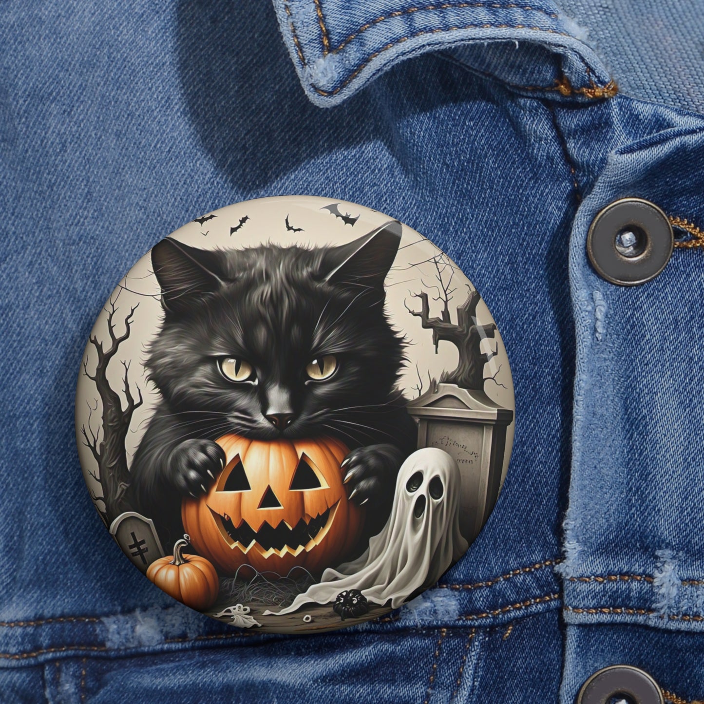Halloween Black Cat Pin Button,Halloween Brooch,Spooky Accessory,Scary