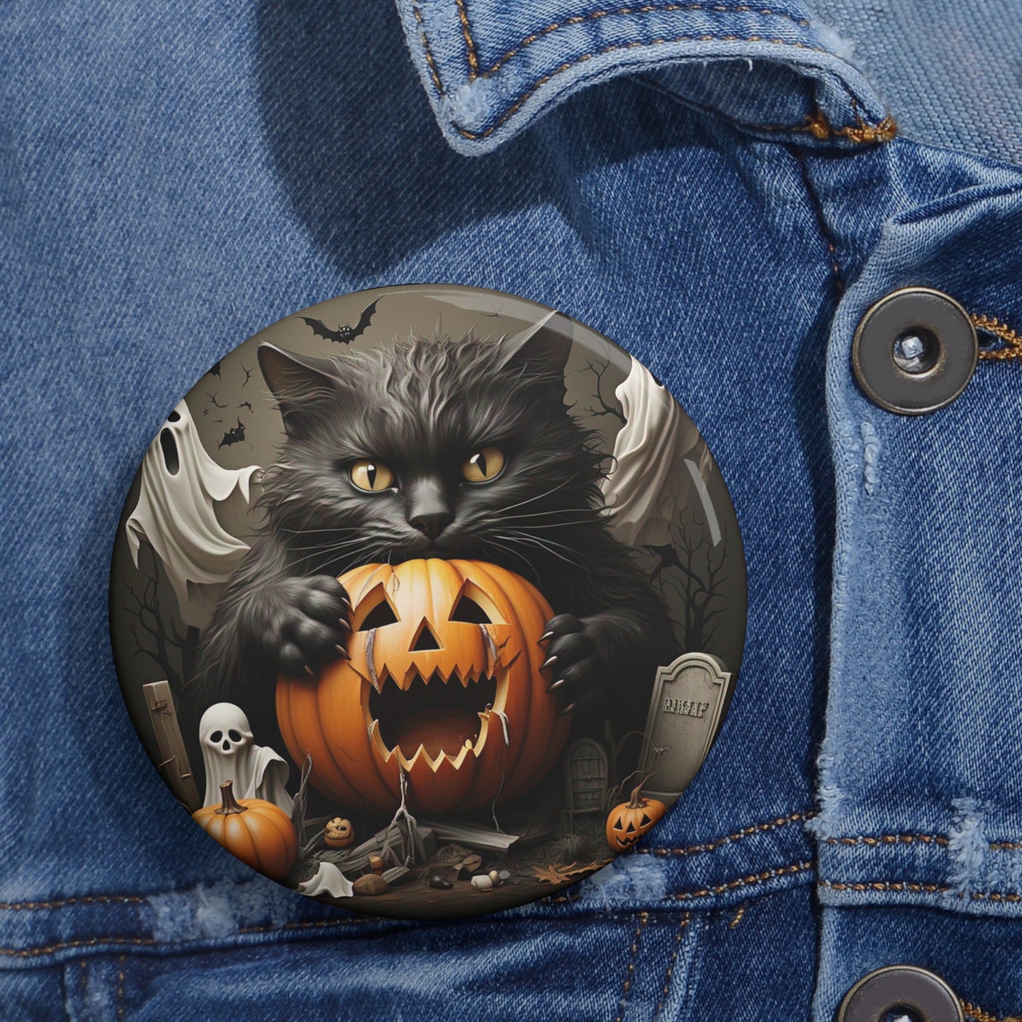 Happy Halloween Black Cat Pin Button,Pumpkin Brooch,Ghost Accessory,Spooky Pin