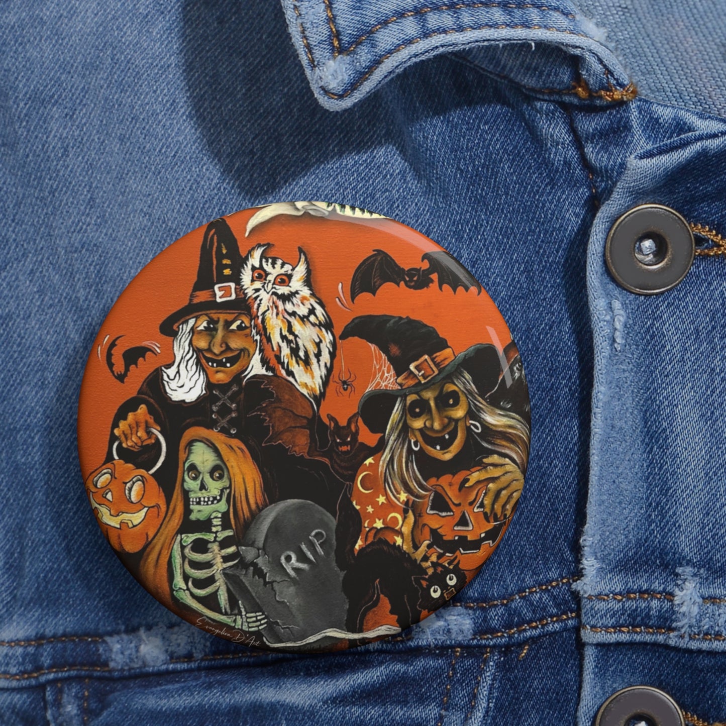 Vintage Halloween,Witch Pin Button,Halloween Collectible,Metal Badge,Accessories