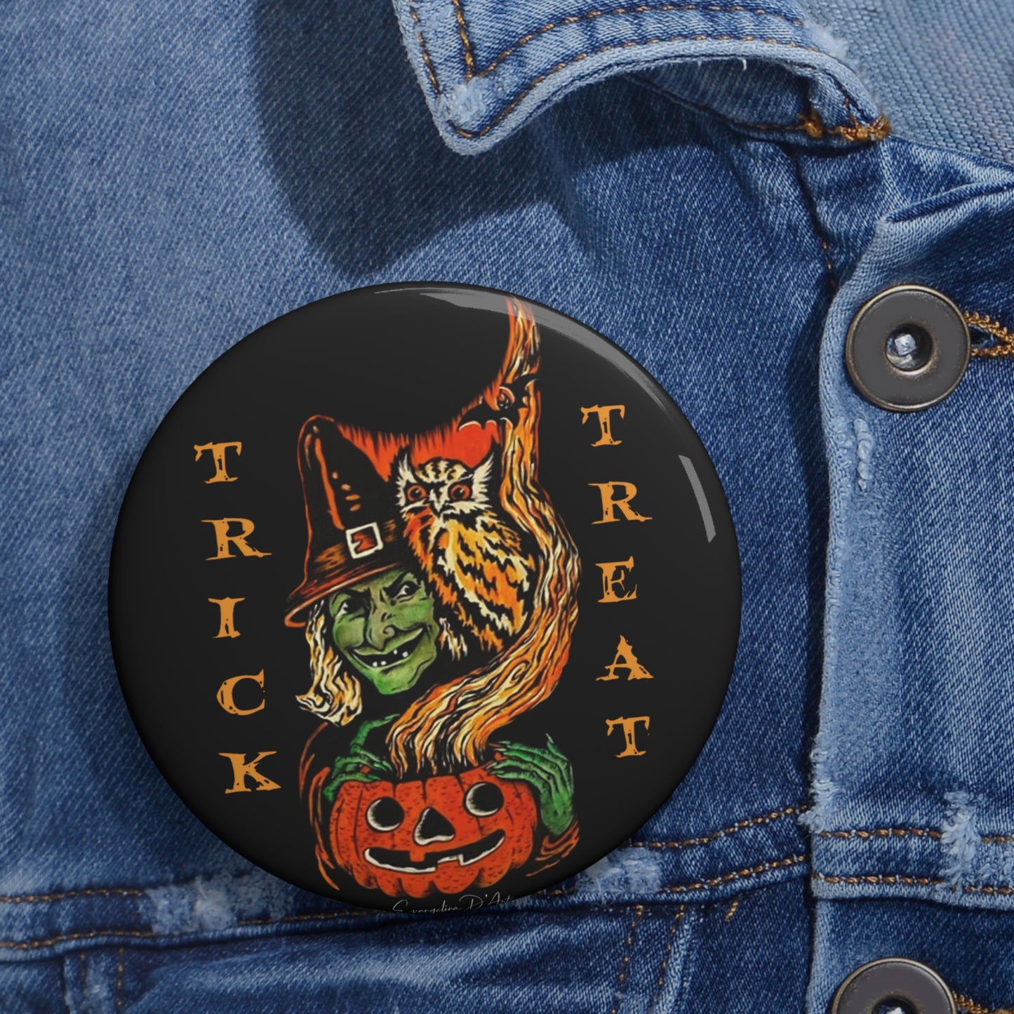Halloween Witch Pin Button,Trick or Treat,Pumpkin,Owl,Badge Set,Spooky gift,boo