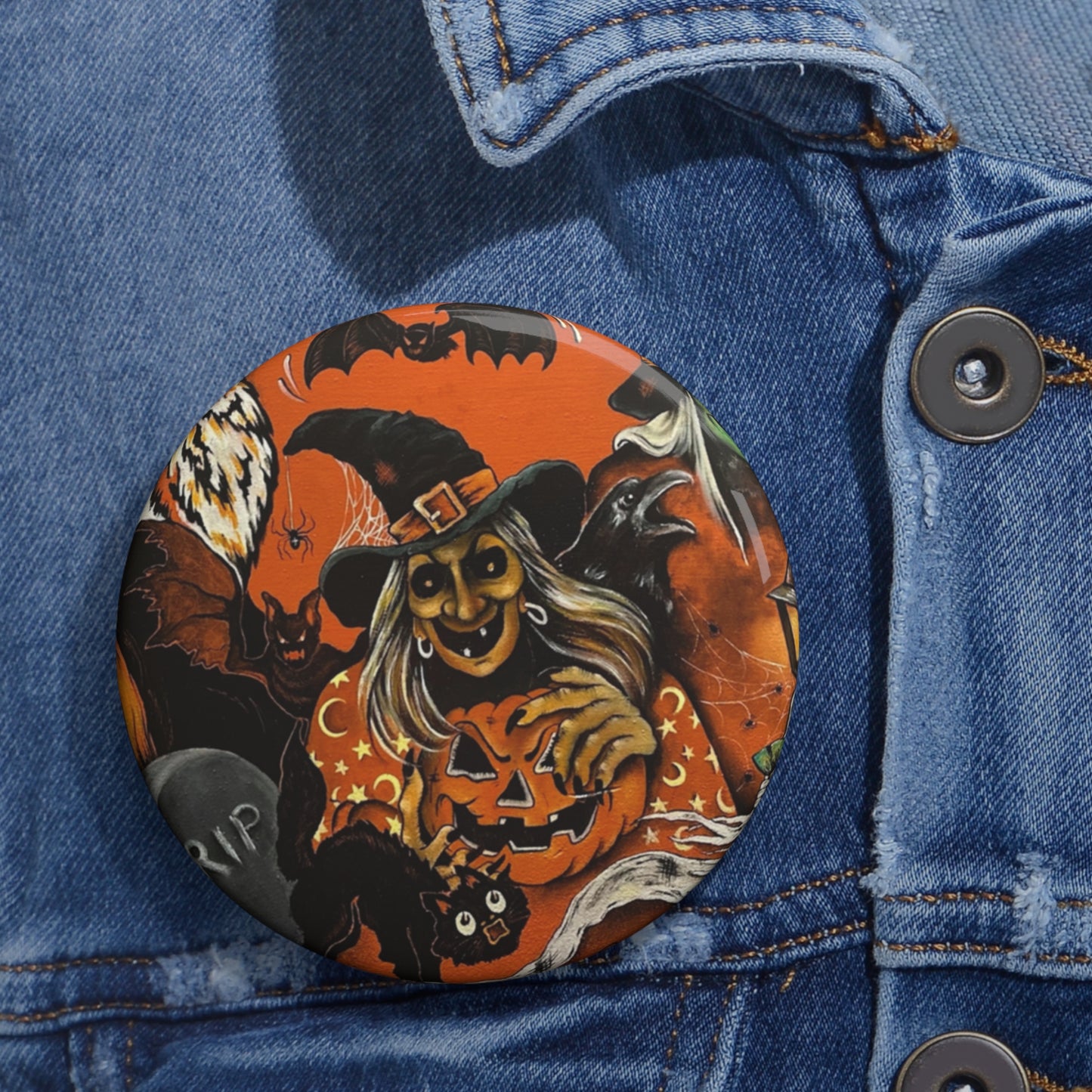 Vintage Halloween,Witch Pin Button,Fall,Accessories,Halloween Art,Collectibles