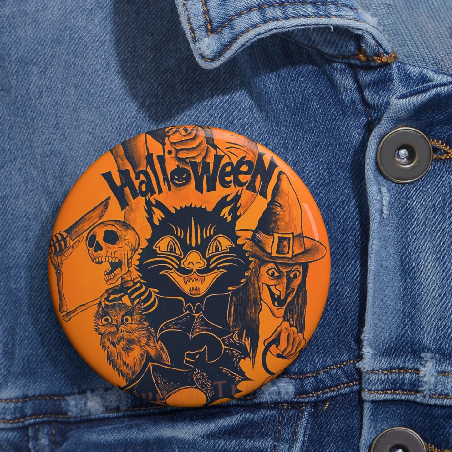 Black cat Pin Button,Skeleton,Witch,Brooch,Retro,Jack-o-lantern,Collectible,Boo