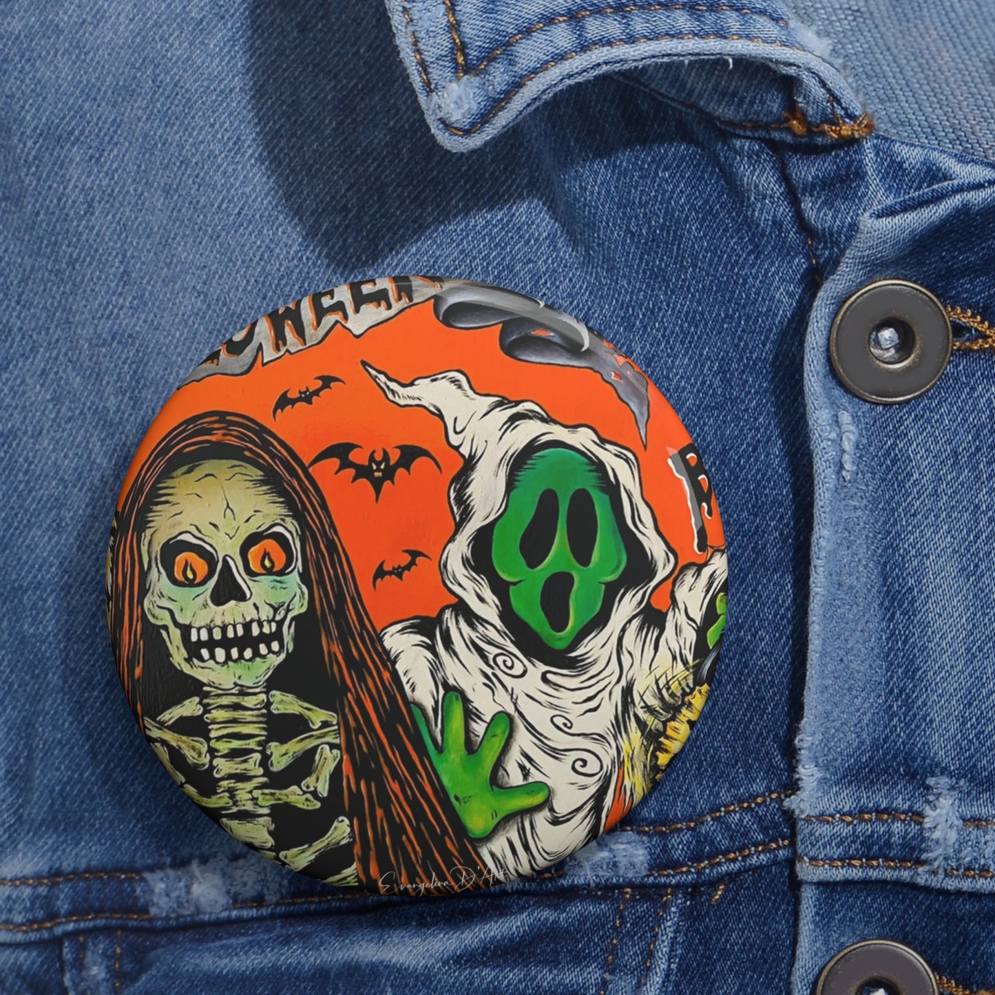 Vintage Halloween Skeleton Ghost Pin Button,Accessory,Halloween collectibles,Boo