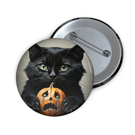 Black Cat Pin Button,Halloween Badge,Custom Pin Buttons,Cat Lover Gift,Haunted