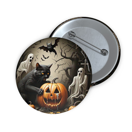 Halloween Black Cat Pin Button,Ghost,Pumpkin Brooch,Holiday Accessory,Spooky Pin