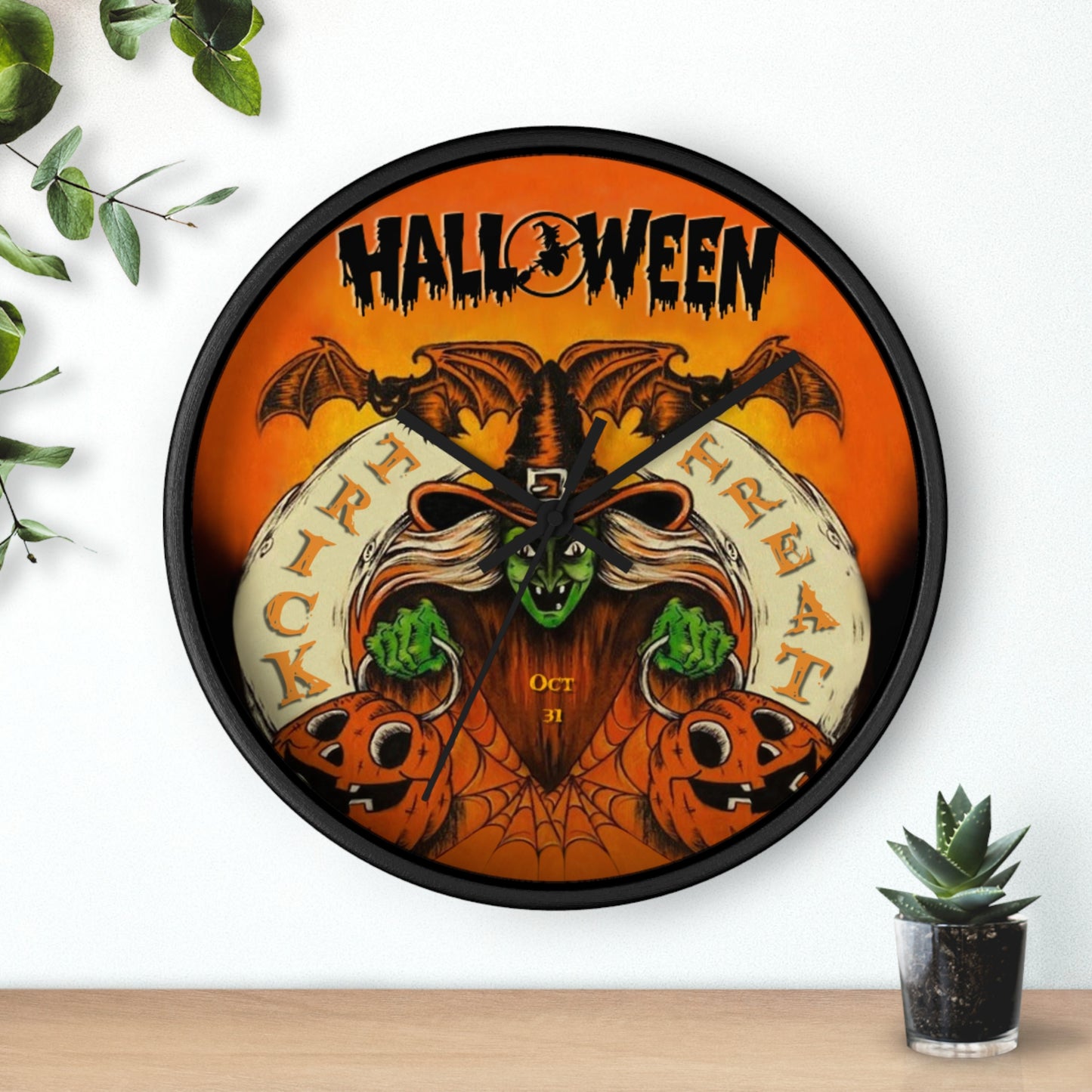Halloween Wall Clock, Spooky Decor, Trick or Treat Timepiece, Witchy Home, Witch