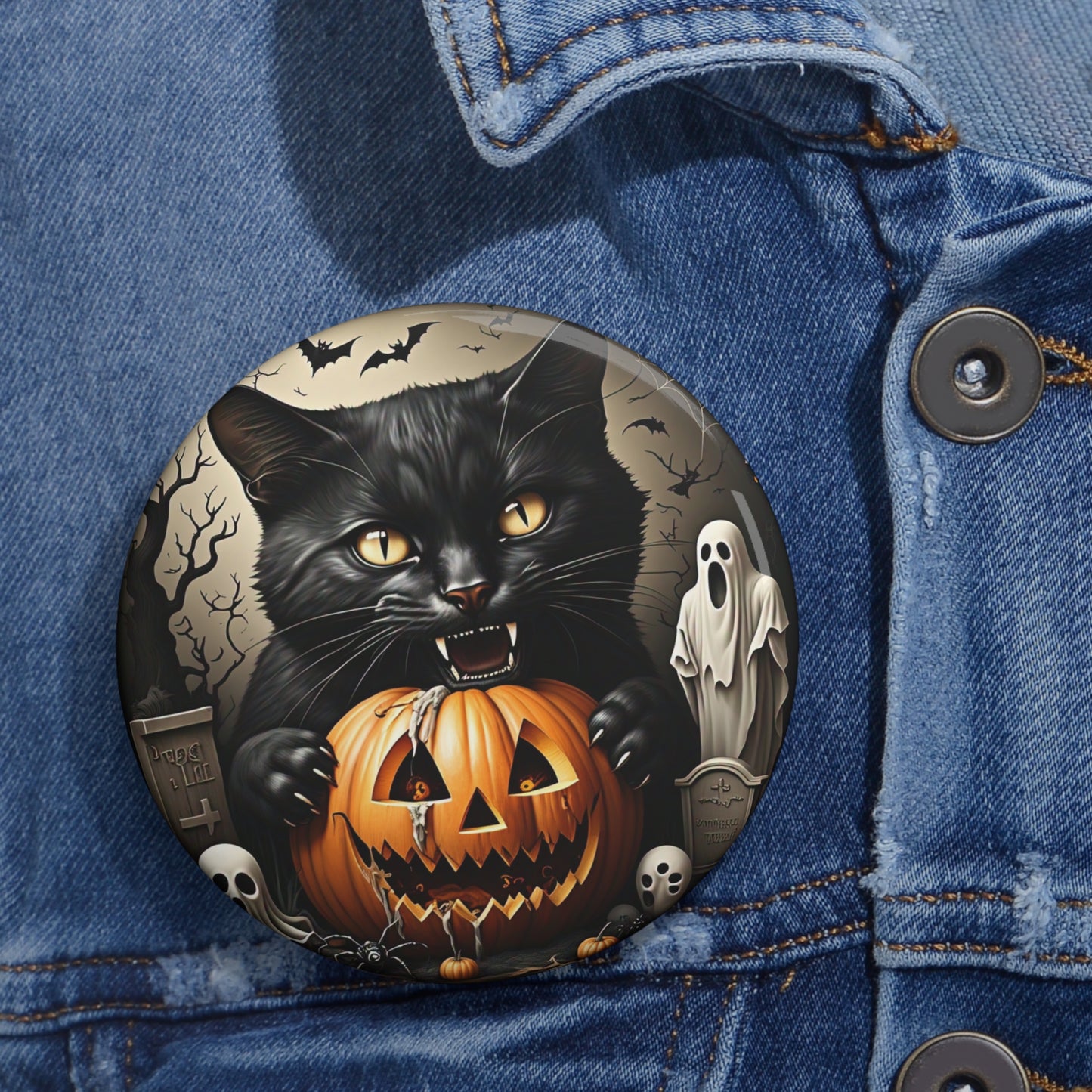 Halloween Black Cat Pin Button,Holiday Accessory,Spooky gift,Trick or Treat,Boo
