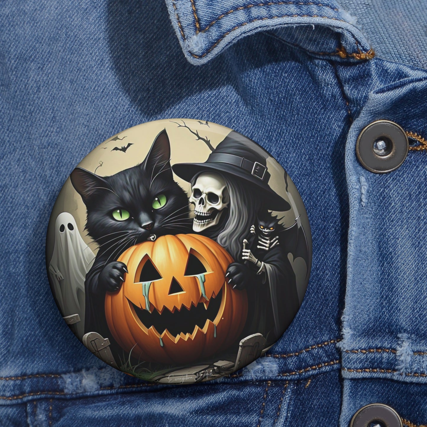 Halloween Black Cat Pin Button,Witch Brooch,Haunted,Accessory,Spooky,Ghost,Gift