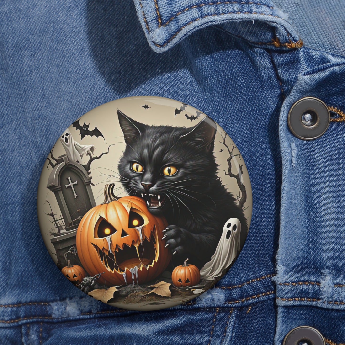 Black Cat Pin Button,Halloween Brooch,Halloween costume,Halloween Collectibles