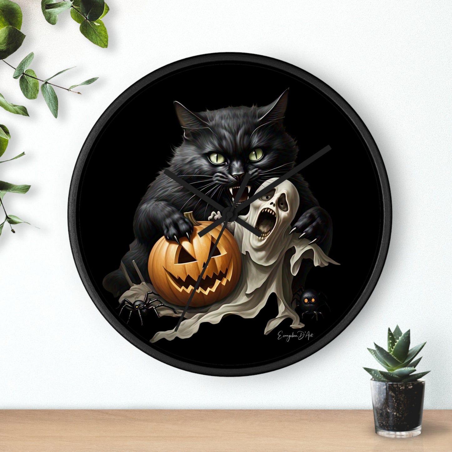 Halloween Wall Clock, Spooky Decor, Black Cat, Timepiece,Witch,Pumpkin,Ghost,Boo
