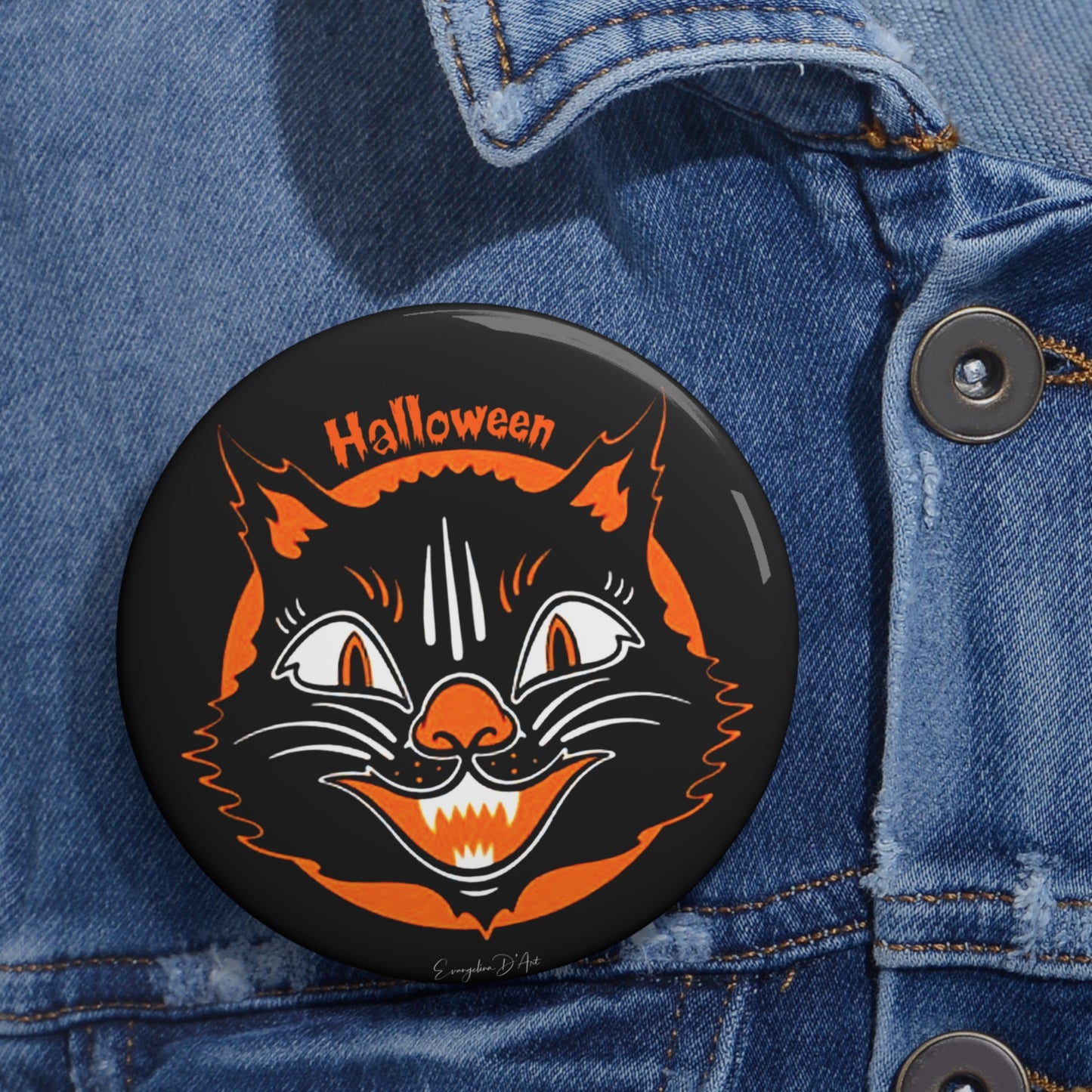 Vintage Halloween Black Cat,Pin Buttons,Spooky,Accessory,Halloween Collectibles