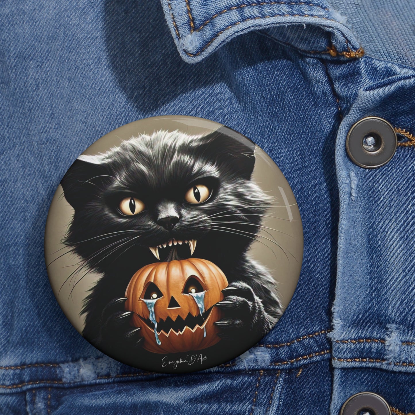 Halloween Pin Button,Scary,Black Cat,Brooch,Badge,Retro,Holiday Accessory,Spooky