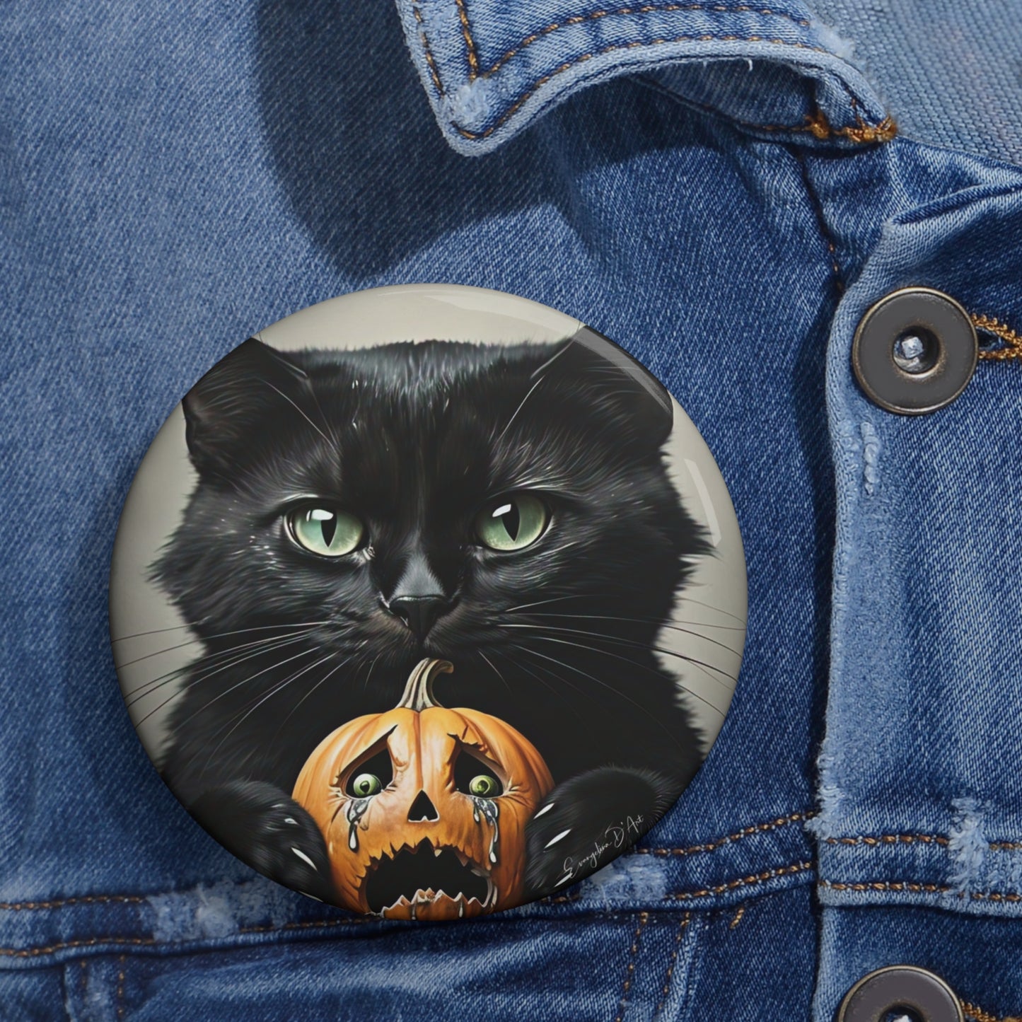 Black Cat Pin Button,Halloween Badge,Custom Pin Buttons,Cat Lover Gift,Haunted