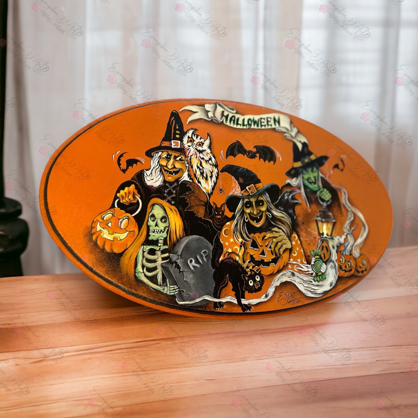 Unique Large Hand-Painted Vintage Halloween Wood Sign - 20"x12" Wall Art Decor