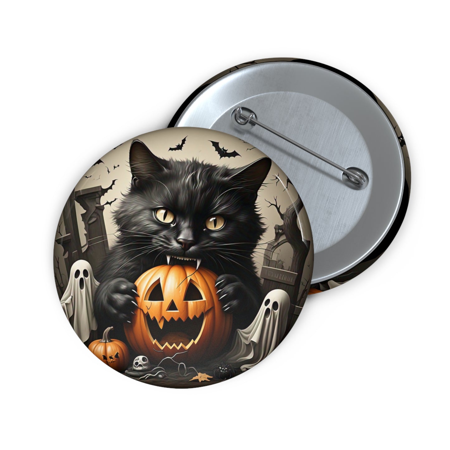 Halloween Pin Button,Spooky Black Cat,Brooch,Holiday Accessory,Halloween costume