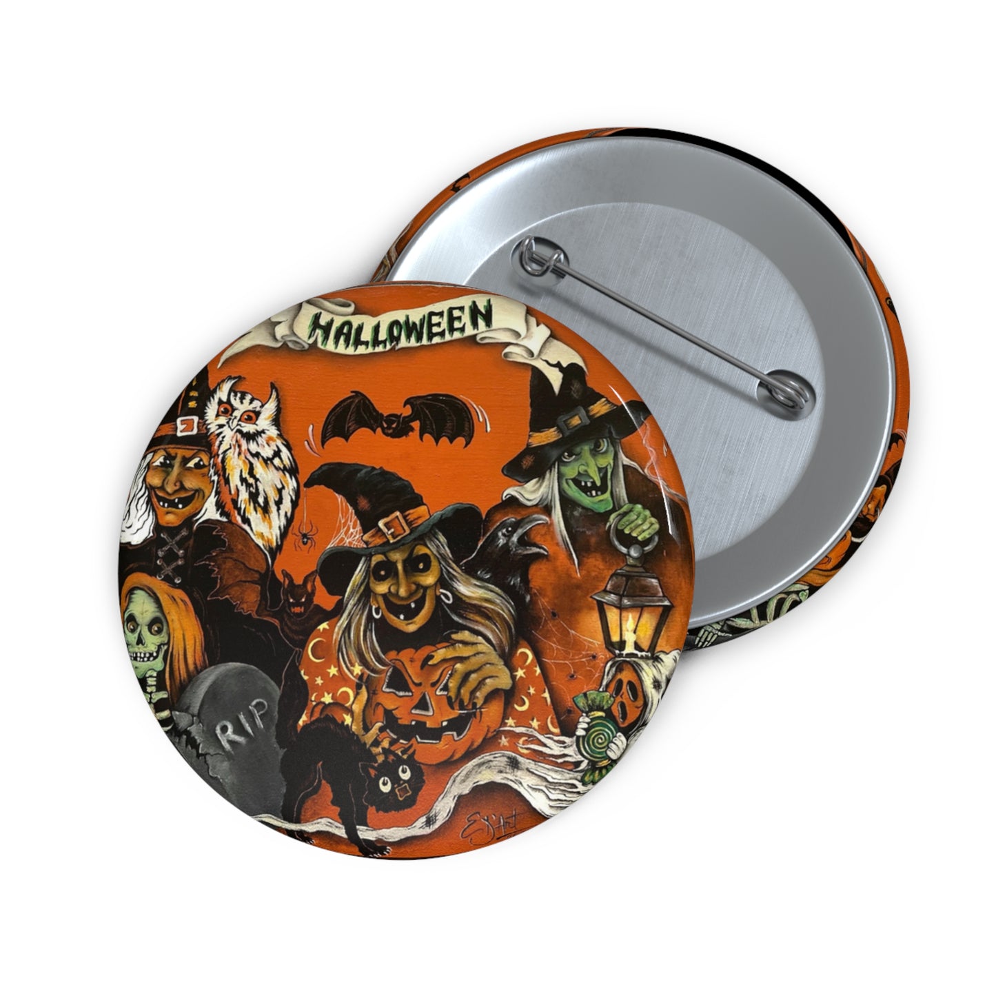 Vintage Halloween Witch Themed Metal Pin Button,Witch costume,Trick or Treat,boo