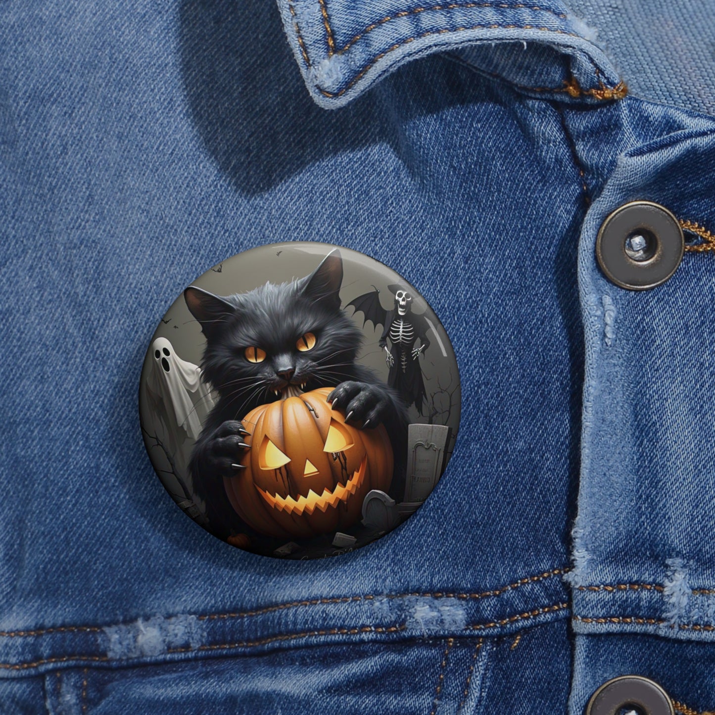 Halloween Pin Button,Black Cat,Brooch,Holiday Accessory,Spooky Pin,Haunted,Boo