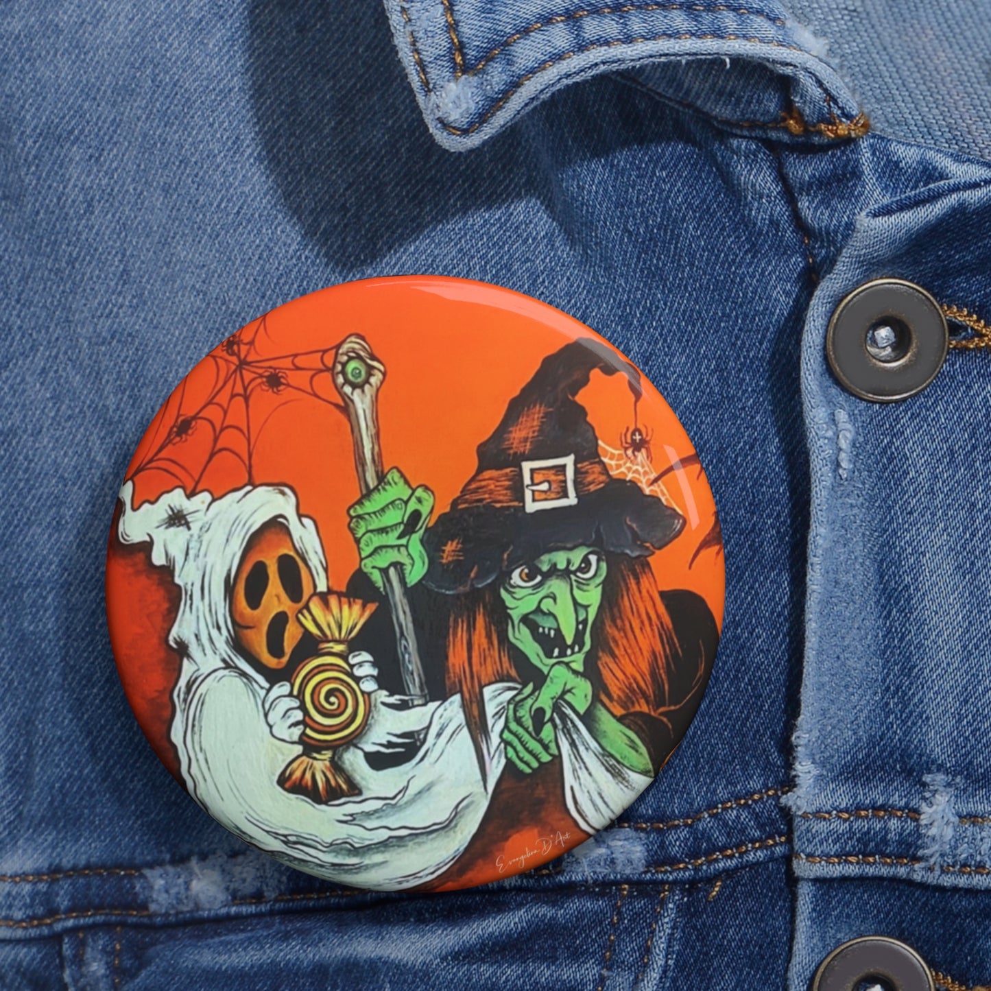 Vintage Halloween Ghost Witch Pin Buttons,Spooky Accessory,Retro,Trick or Treat