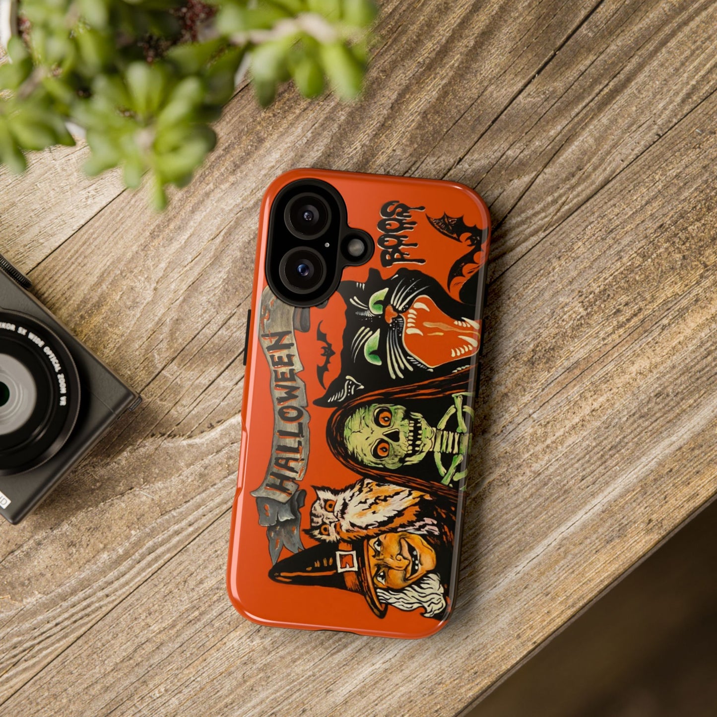 Vintage Halloween Phone Case,Tough Phone Cover,Spooky Accessory, Witch, Cat, Owl