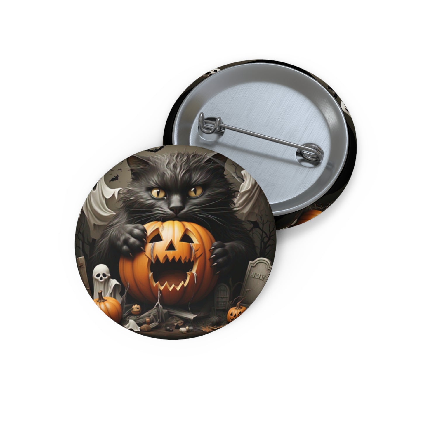 Happy Halloween Black Cat Pin Button,Pumpkin Brooch,Ghost Accessory,Spooky Pin