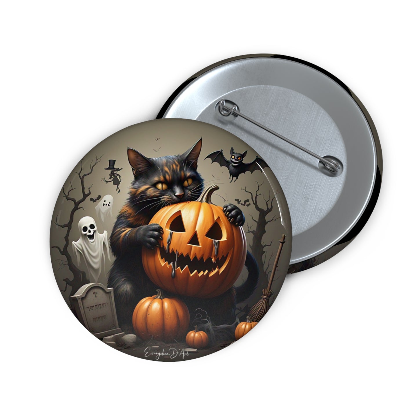Halloween Cat,Pin Button,Spooky Brooch,Holiday Gift,Accessories,Haunted,Pumpkin