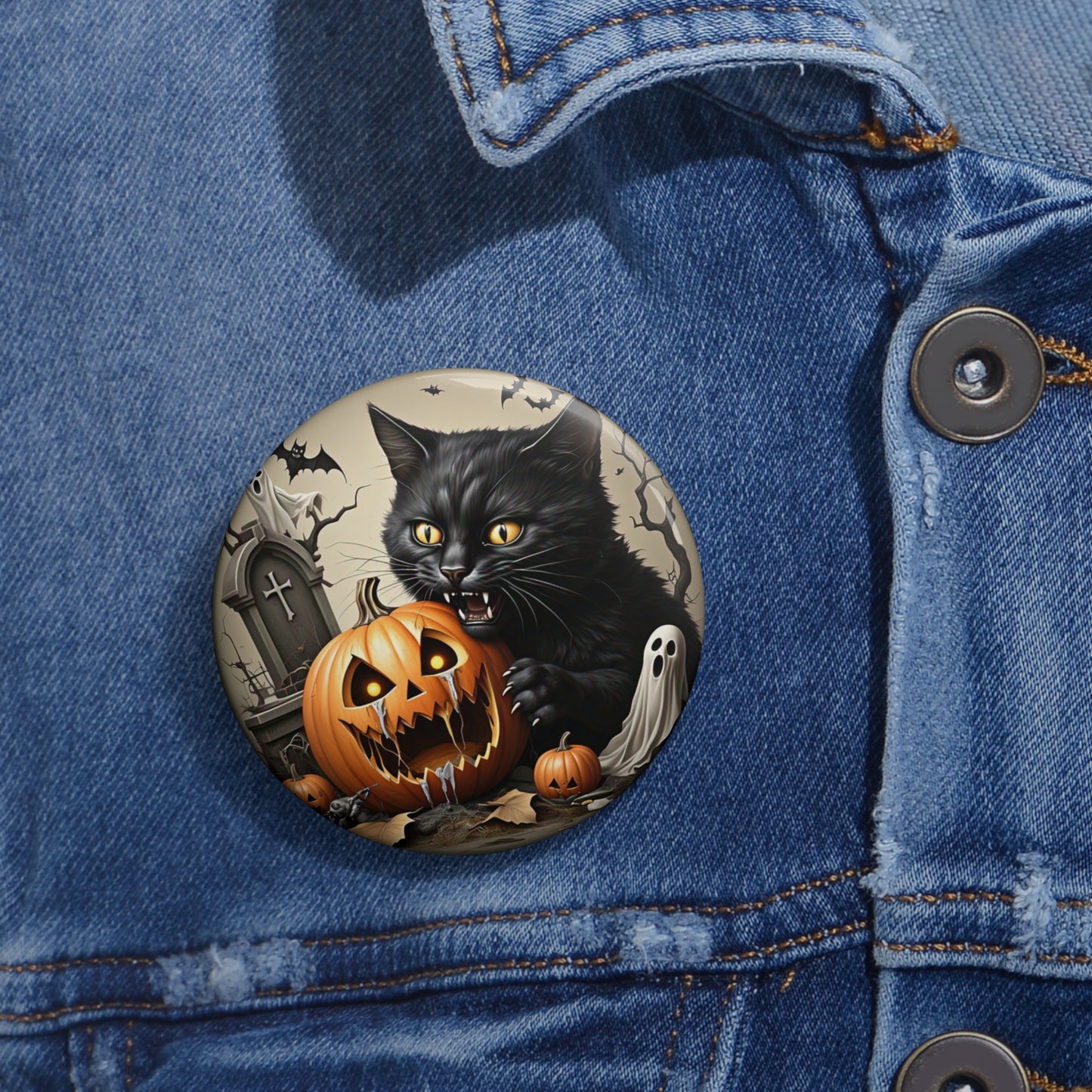 Black Cat Pin Button,Halloween Brooch,Halloween costume,Halloween Collectibles
