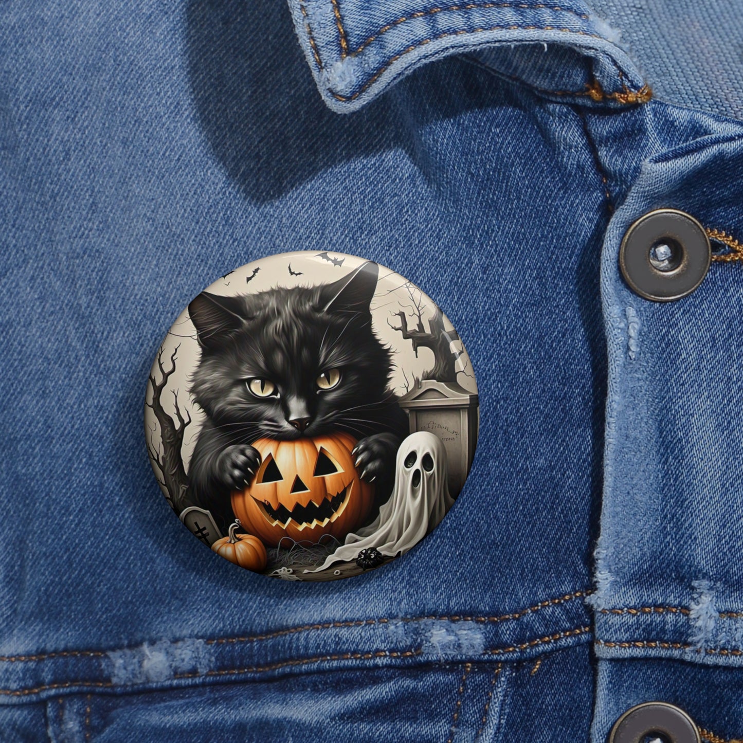 Halloween Black Cat Pin Button,Halloween Brooch,Spooky Accessory,Scary