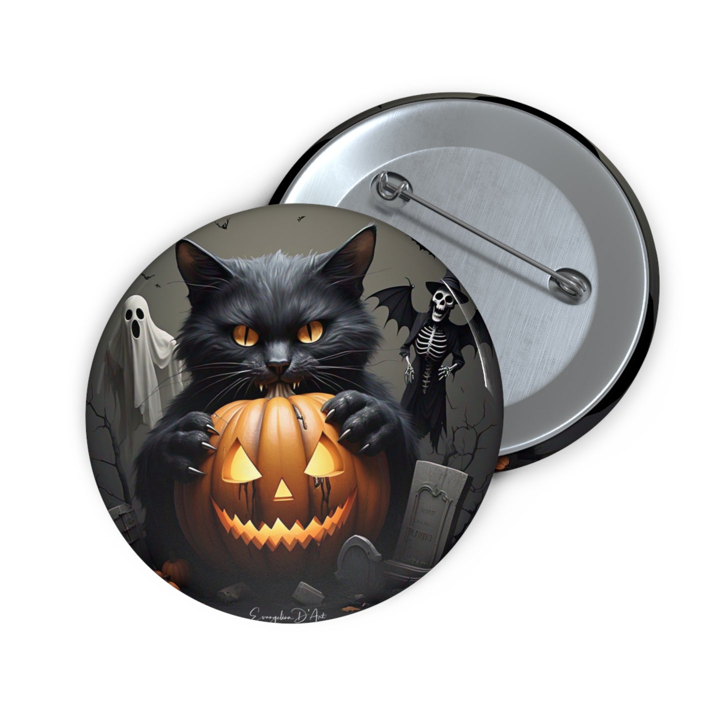 Halloween Pin Button,Black Cat,Brooch,Holiday Accessory,Spooky Pin,Haunted,Boo