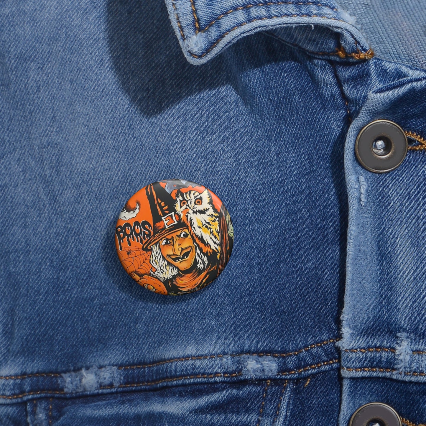 Vintage Halloween Witch Pin Button,Owl,Accessories,Halloween collectibles