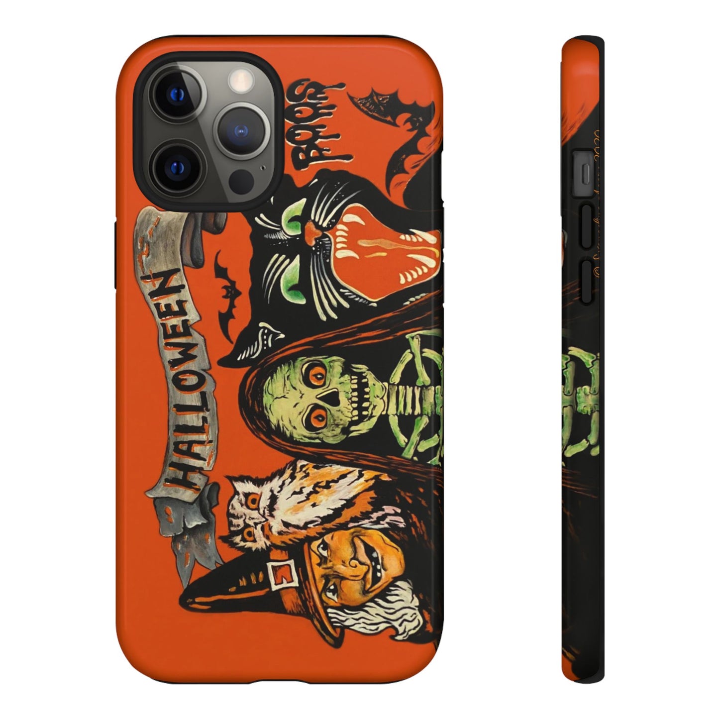 Vintage Halloween Phone Case,Tough Phone Cover,Spooky Accessory, Witch, Cat, Owl
