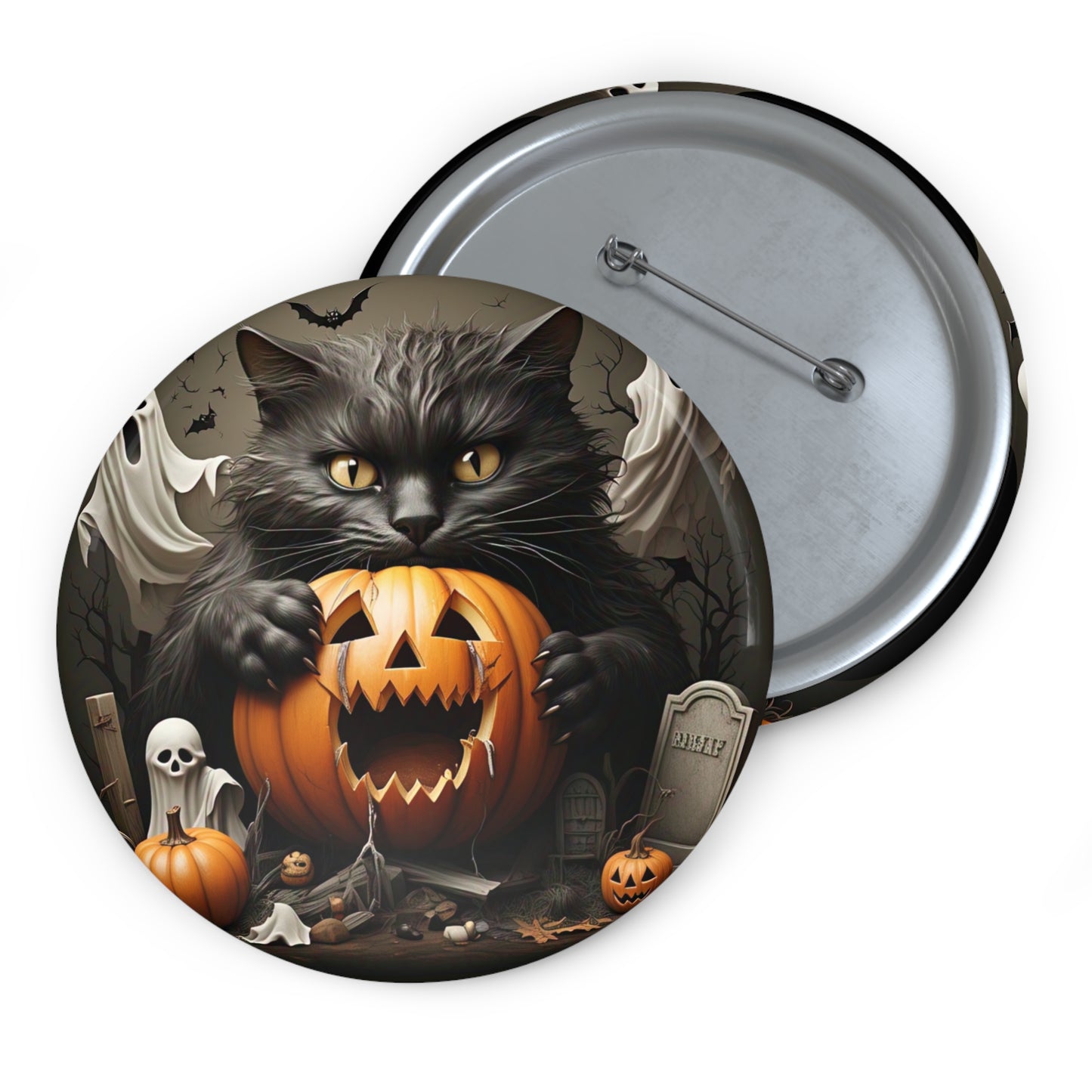 Happy Halloween Black Cat Pin Button,Pumpkin Brooch,Ghost Accessory,Spooky Pin