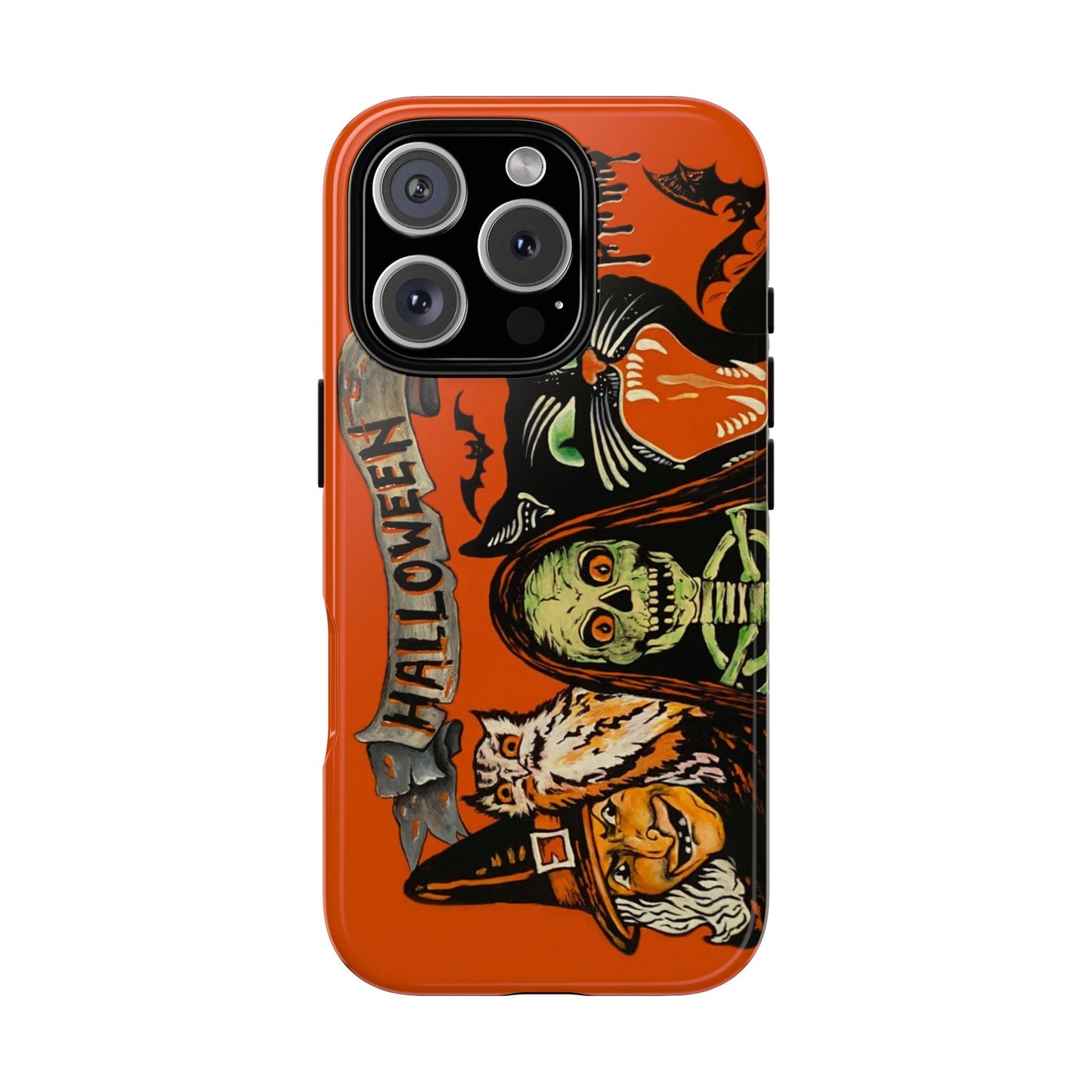 Vintage Halloween Phone Case,Tough Phone Cover,Spooky Accessory, Witch, Cat, Owl
