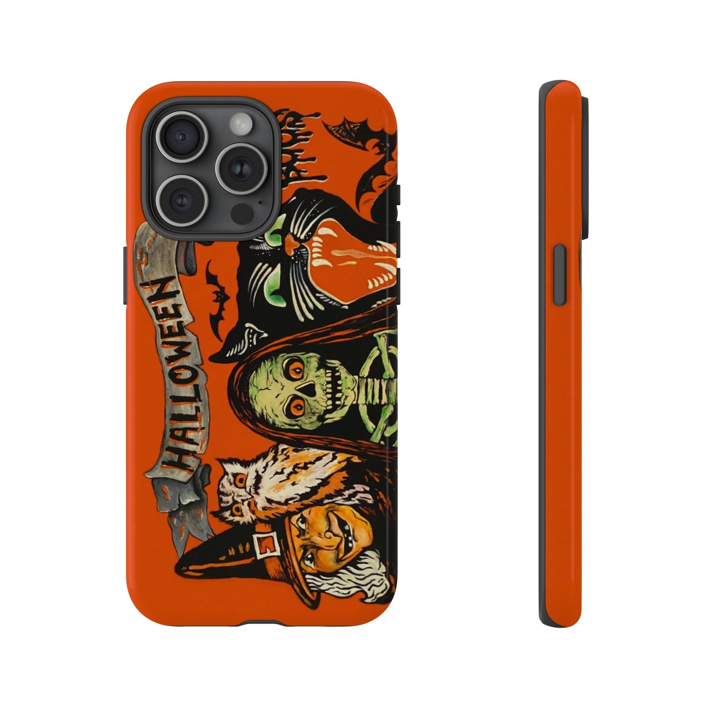 Vintage Halloween Phone Case,Tough Phone Cover,Spooky Accessory, Witch, Cat, Owl