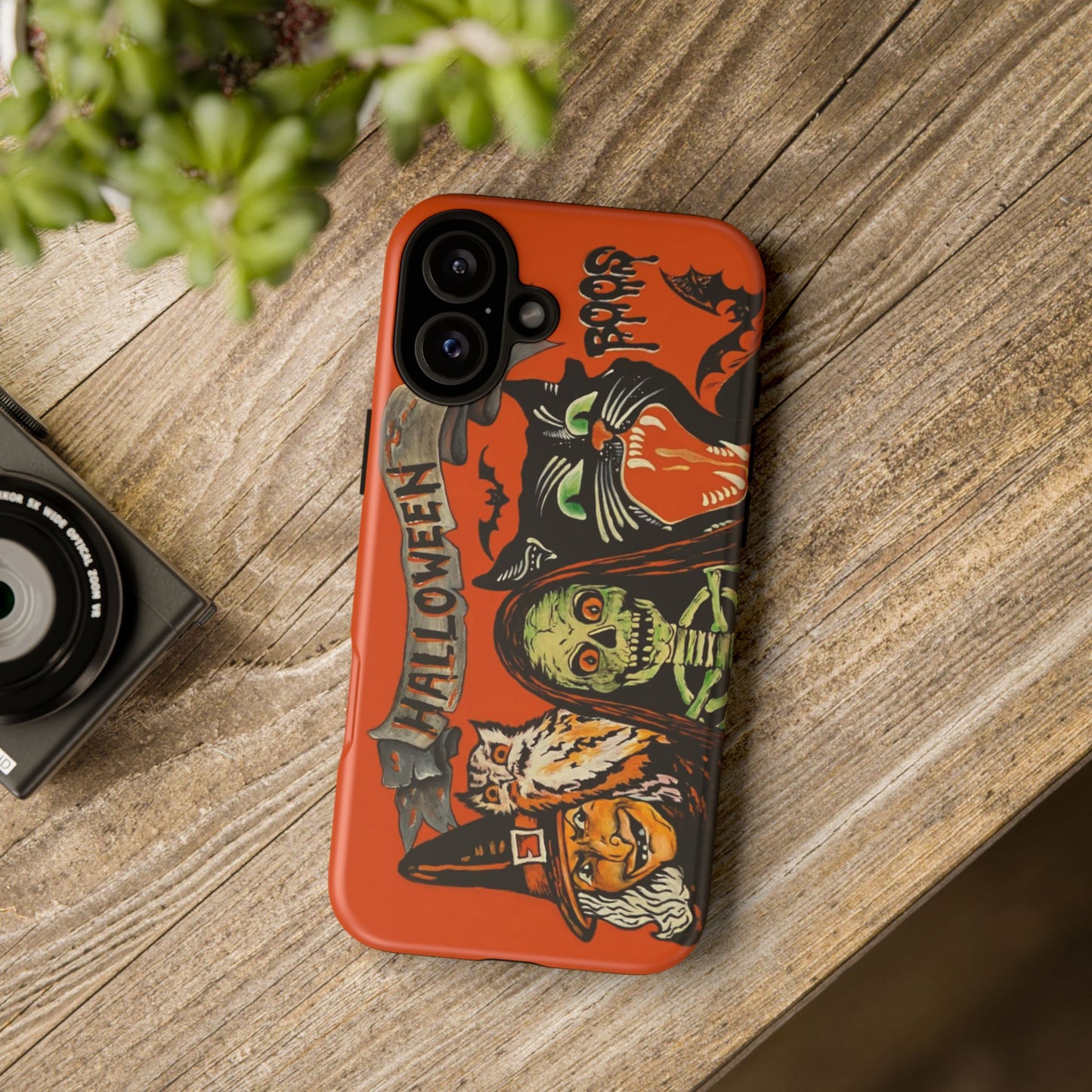 Vintage Halloween Phone Case,Tough Phone Cover,Spooky Accessory, Witch, Cat, Owl