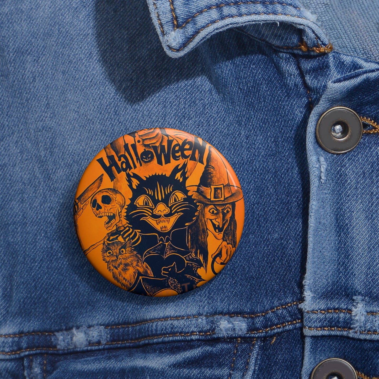 Black cat Pin Button,Skeleton,Witch,Brooch,Retro,Jack-o-lantern,Collectible,Boo