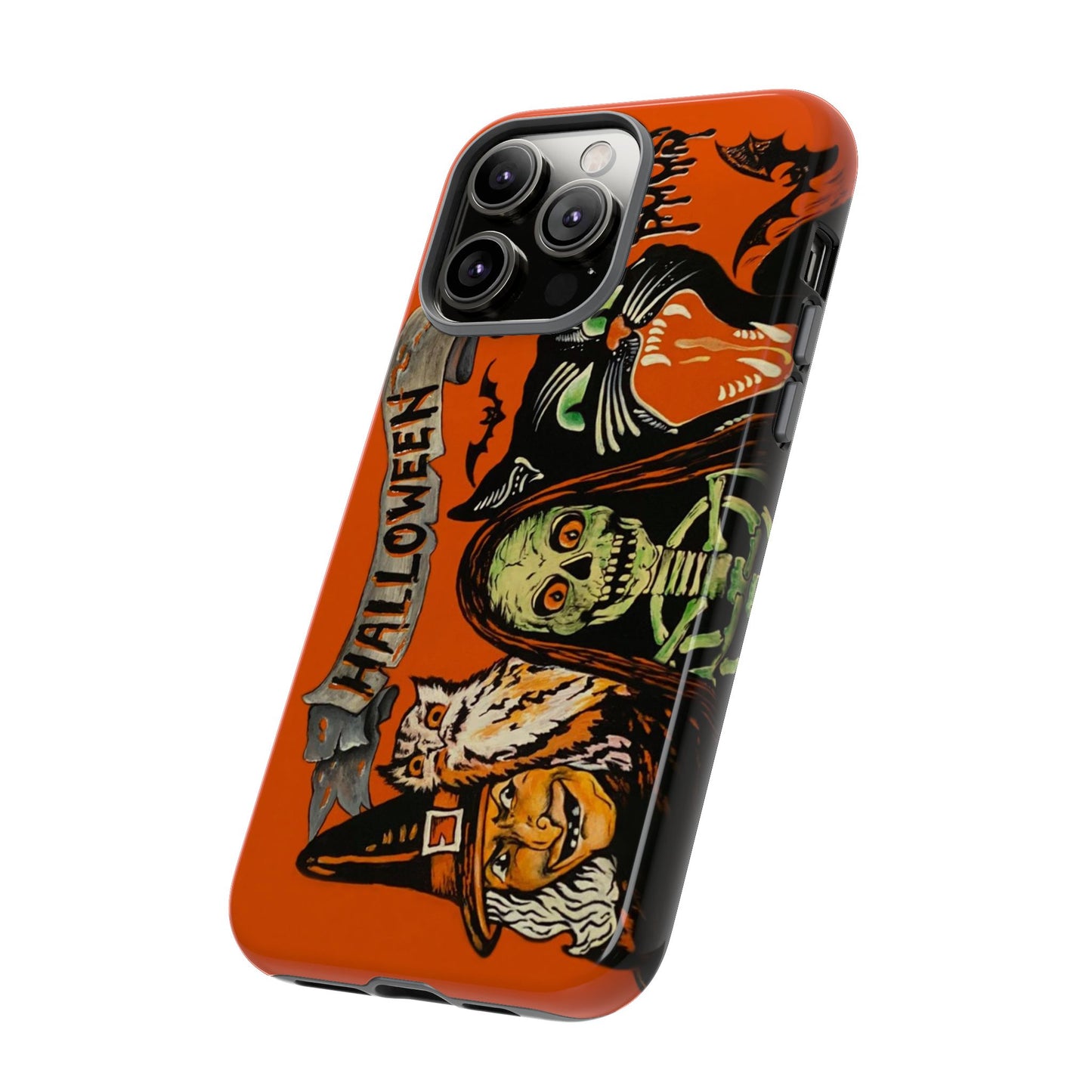 Vintage Halloween Phone Case,Tough Phone Cover,Spooky Accessory, Witch, Cat, Owl