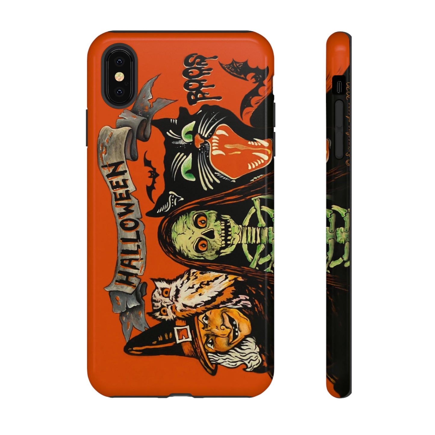 Vintage Halloween Phone Case,Tough Phone Cover,Spooky Accessory, Witch, Cat, Owl