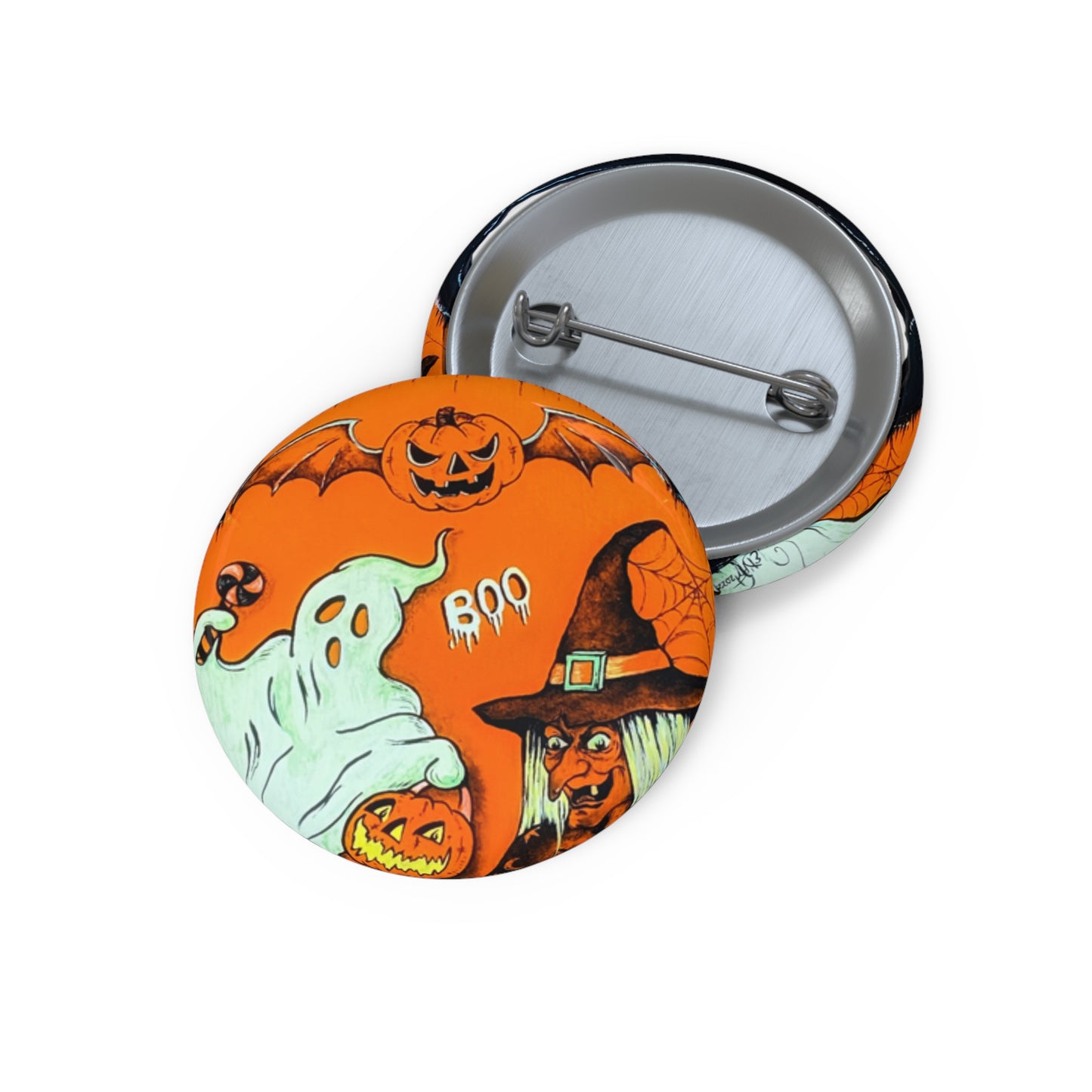 Classic Halloween Art,Pin Button,Spooky,Halloween collectible,Pumpkin,Witch,Boo