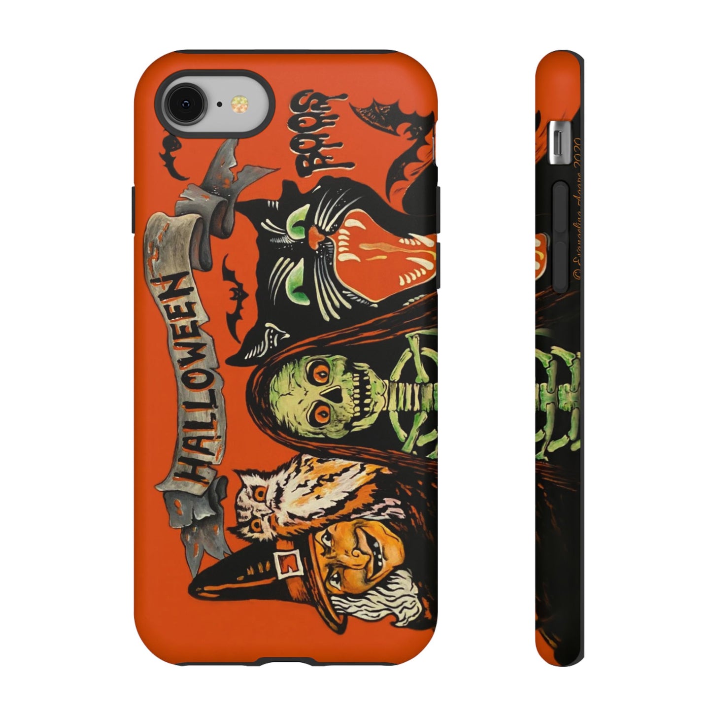 Vintage Halloween Phone Case,Tough Phone Cover,Spooky Accessory, Witch, Cat, Owl