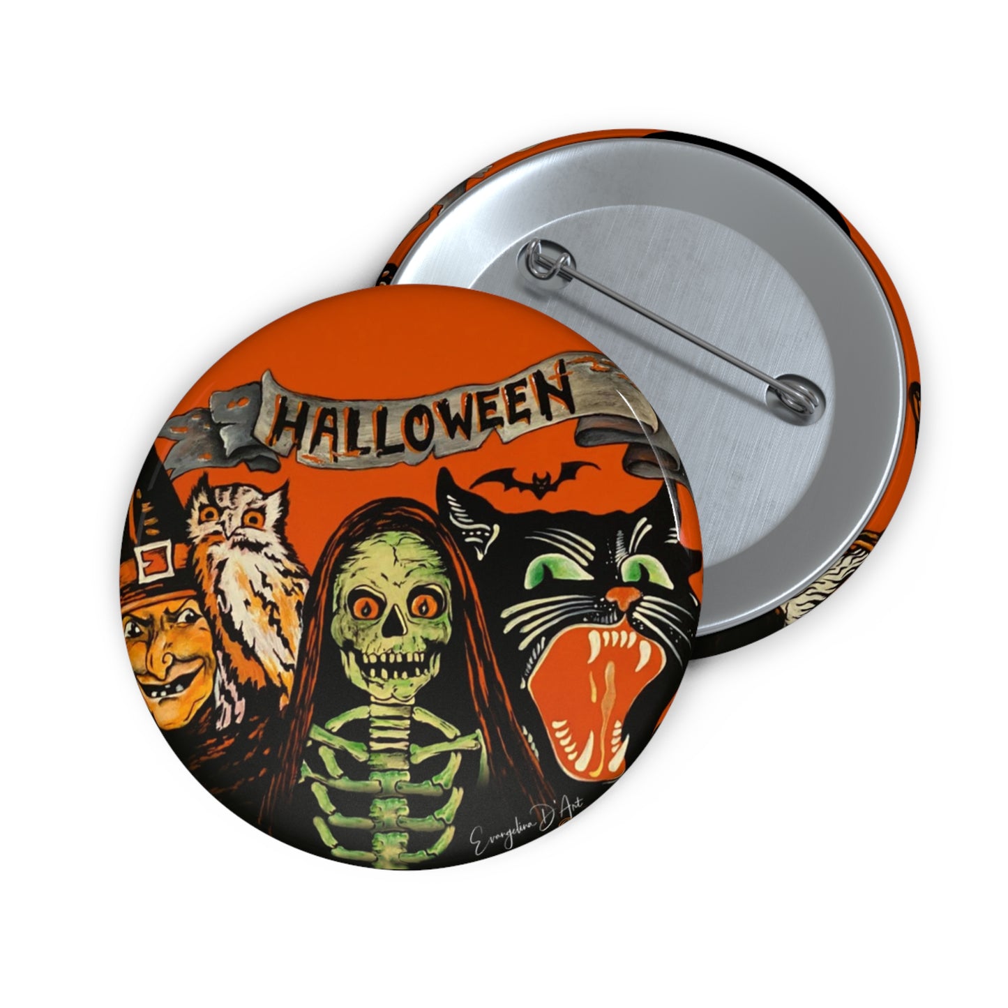Vintage Halloween,Retro Pin Button,Spooky Gift,Haunted Art,Skeleton,Collectibles