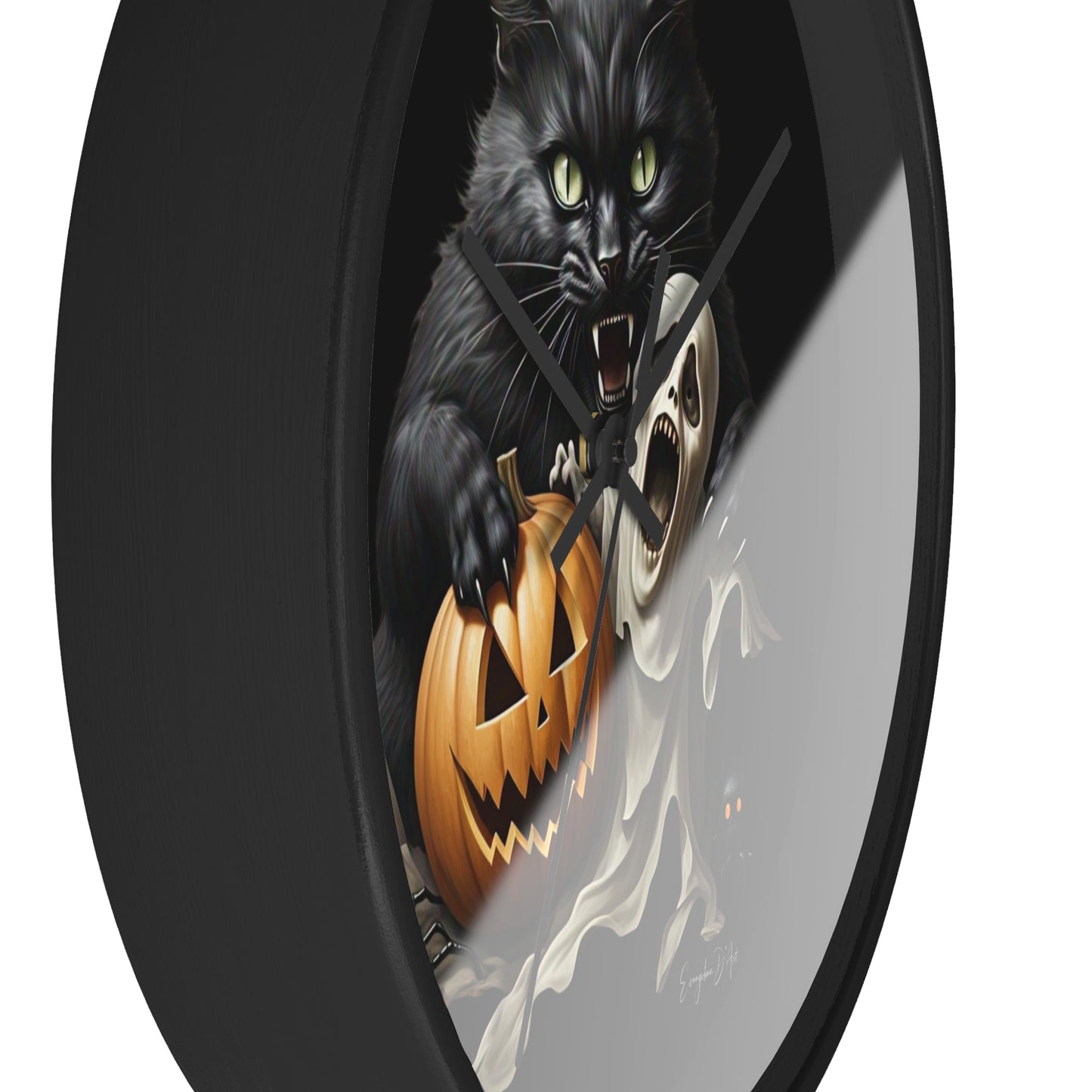Halloween Wall Clock, Spooky Decor, Black Cat, Timepiece,Witch,Pumpkin,Ghost,Boo
