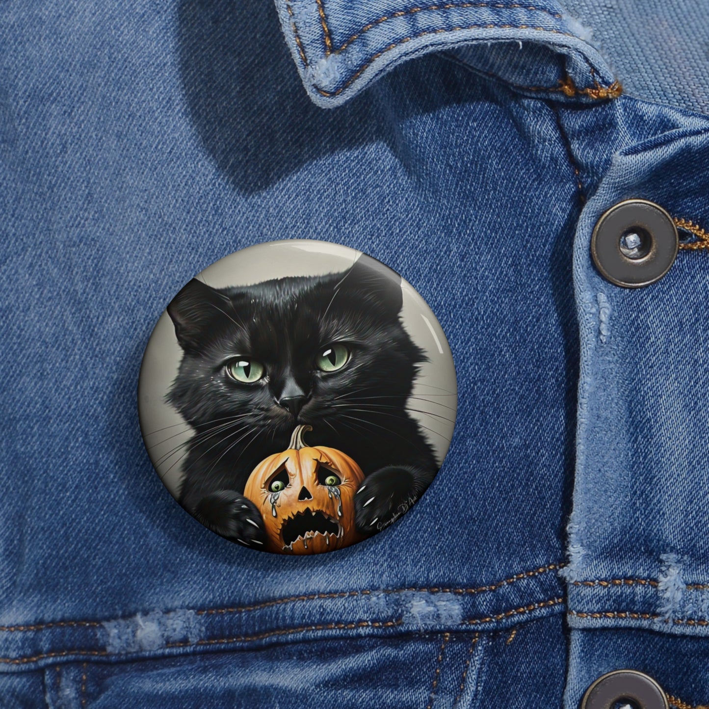 Black Cat Pin Button,Halloween Badge,Custom Pin Buttons,Cat Lover Gift,Haunted