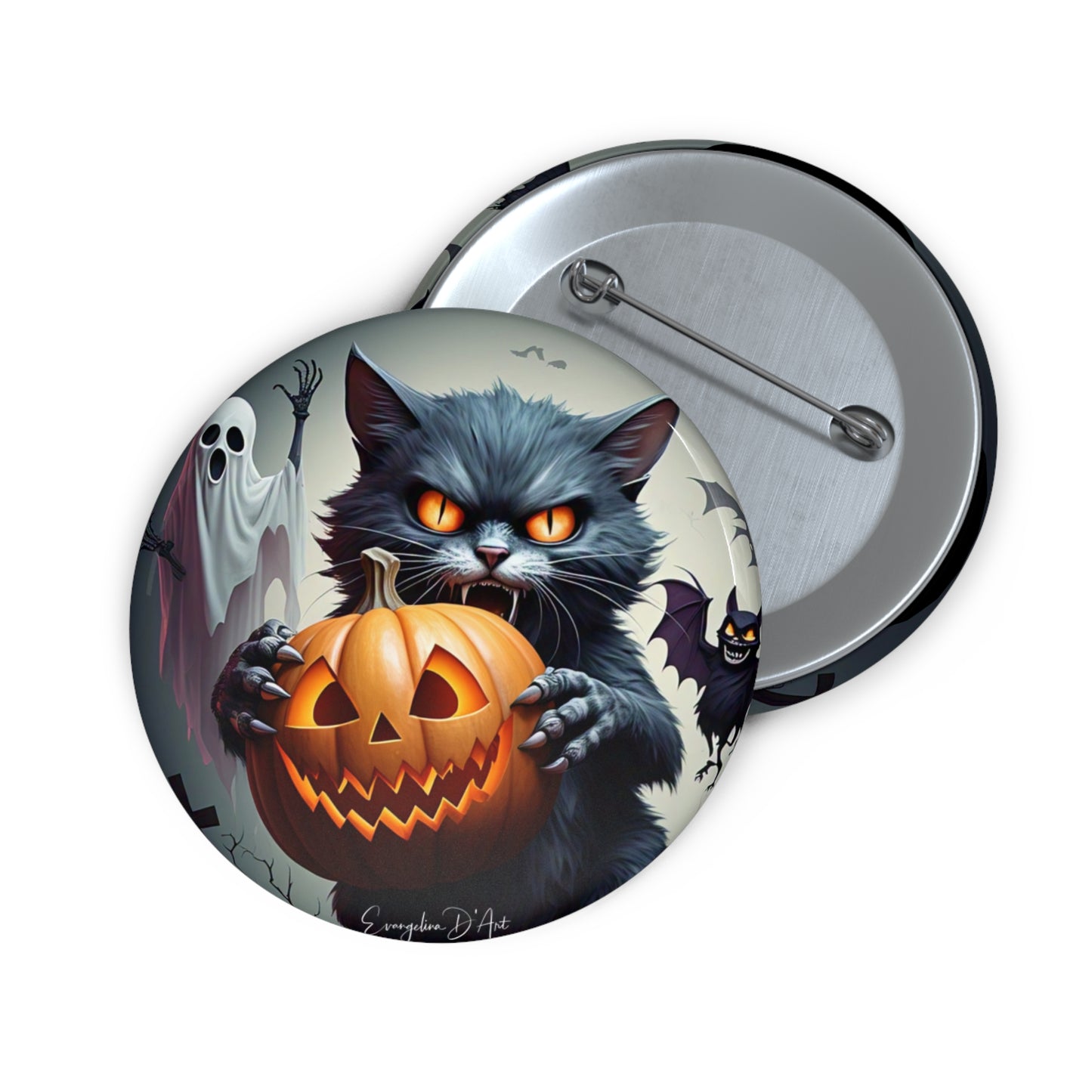 Haunted Pins,Spooky Cute Black Cat Button,Halloween Brooch,Accessory,hallow,Boo