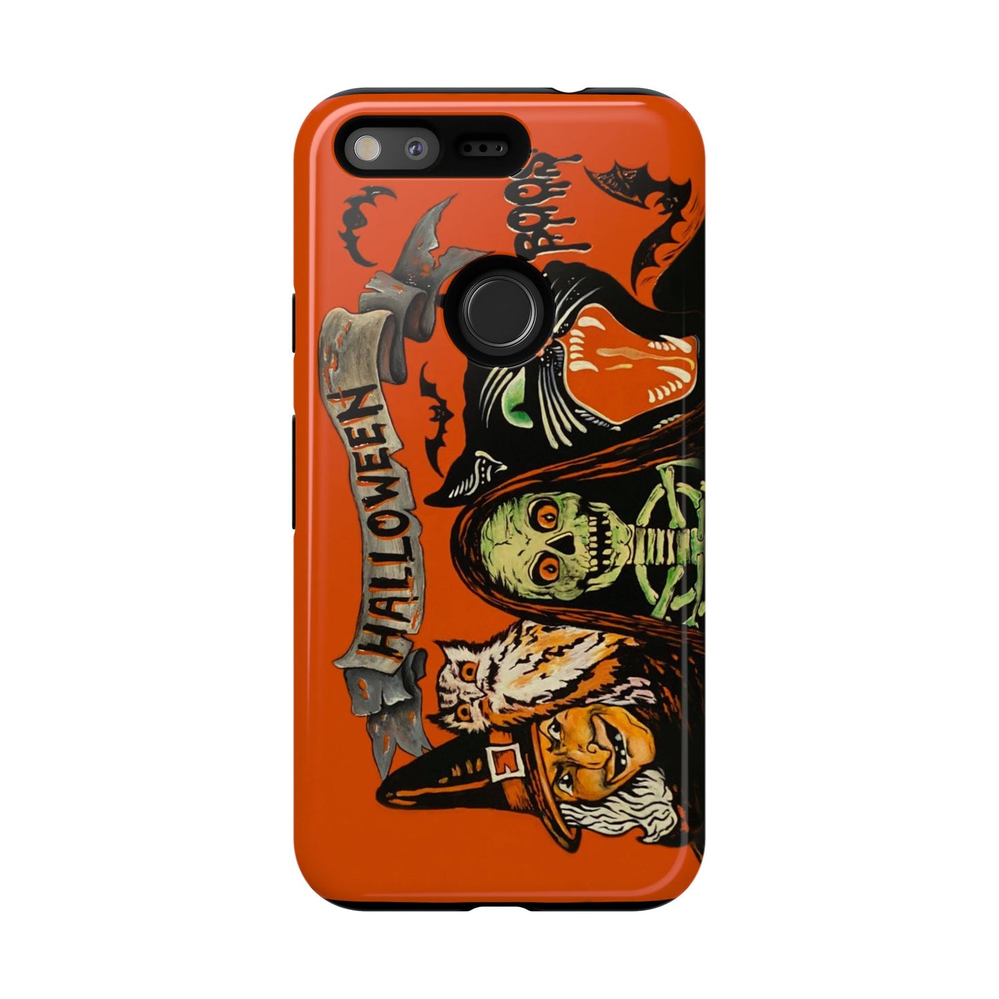 Vintage Halloween Phone Case,Tough Phone Cover,Spooky Accessory, Witch, Cat, Owl