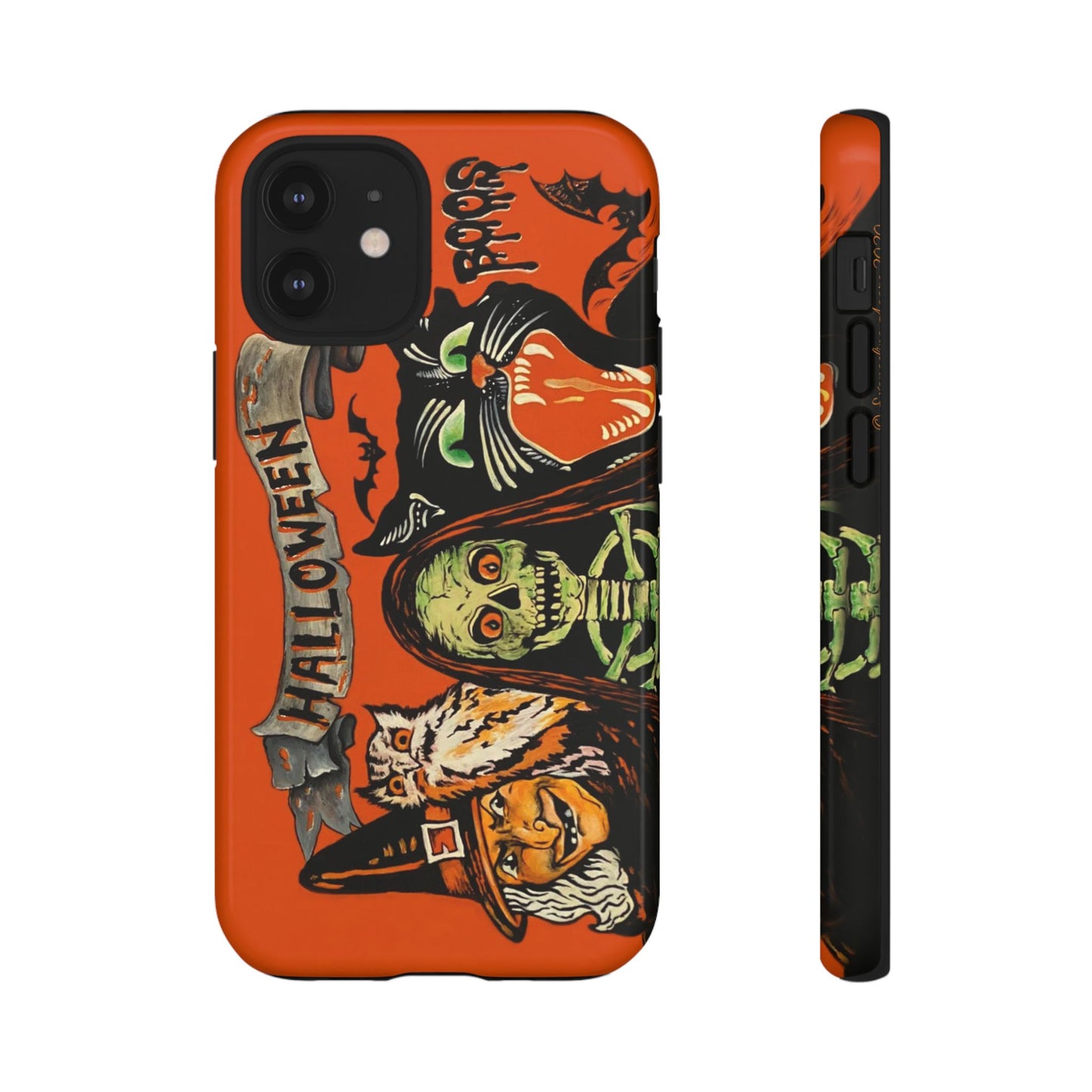 Vintage Halloween Phone Case,Tough Phone Cover,Spooky Accessory, Witch, Cat, Owl
