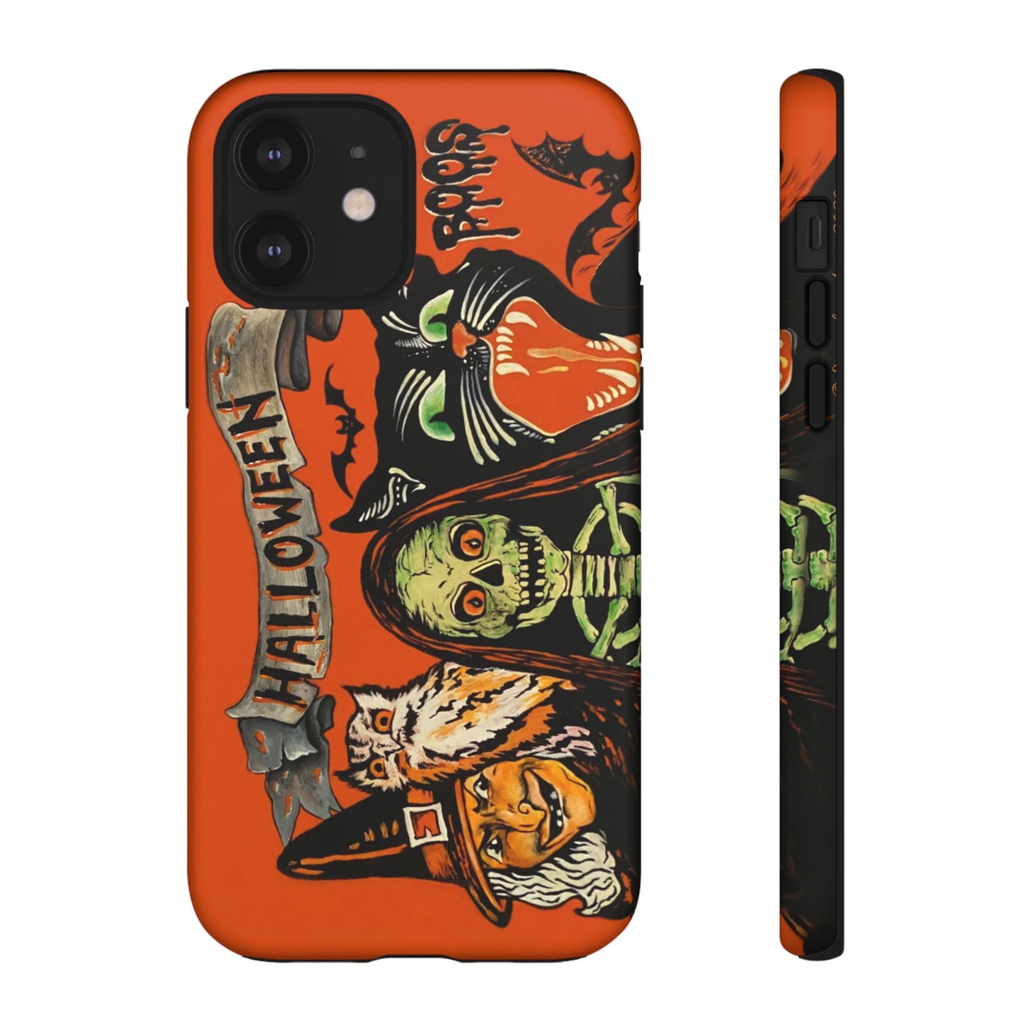 Vintage Halloween Phone Case,Tough Phone Cover,Spooky Accessory, Witch, Cat, Owl