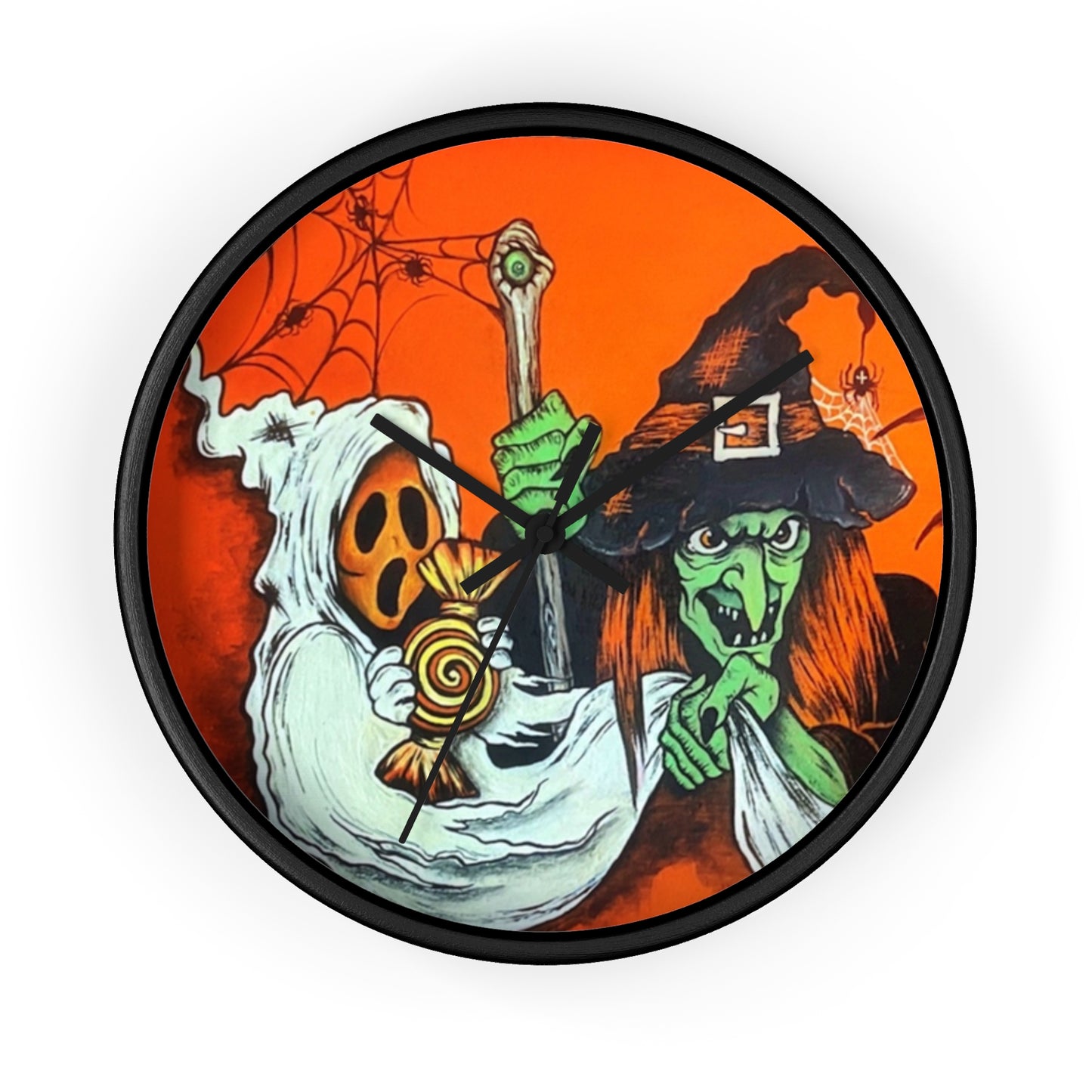 Halloween Wall Clock, Spooky Decor, Trick or Treat Timepiece,Witch, Ghost,Spider