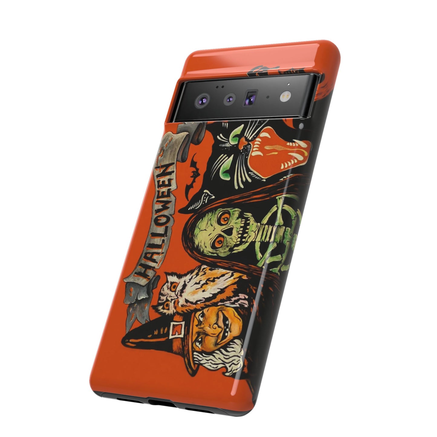 Vintage Halloween Phone Case,Tough Phone Cover,Spooky Accessory, Witch, Cat, Owl