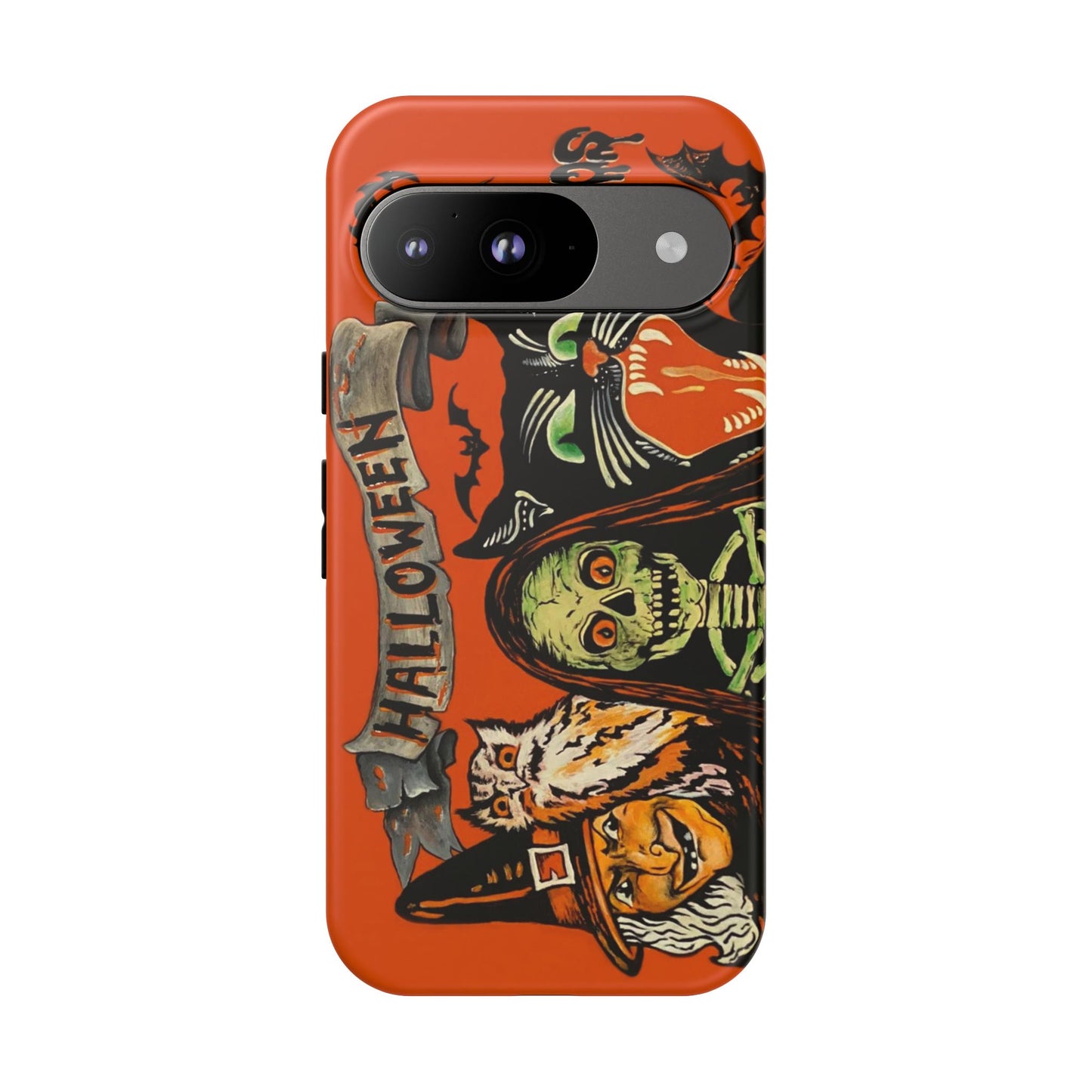 Vintage Halloween Phone Case,Tough Phone Cover,Spooky Accessory, Witch, Cat, Owl