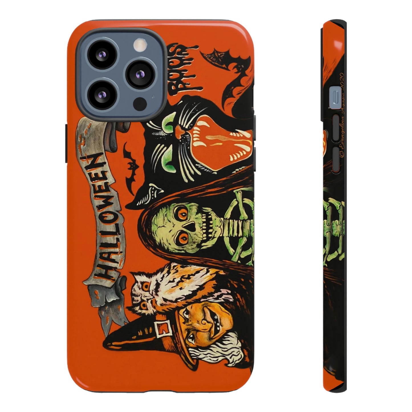 Vintage Halloween Phone Case,Tough Phone Cover,Spooky Accessory, Witch, Cat, Owl